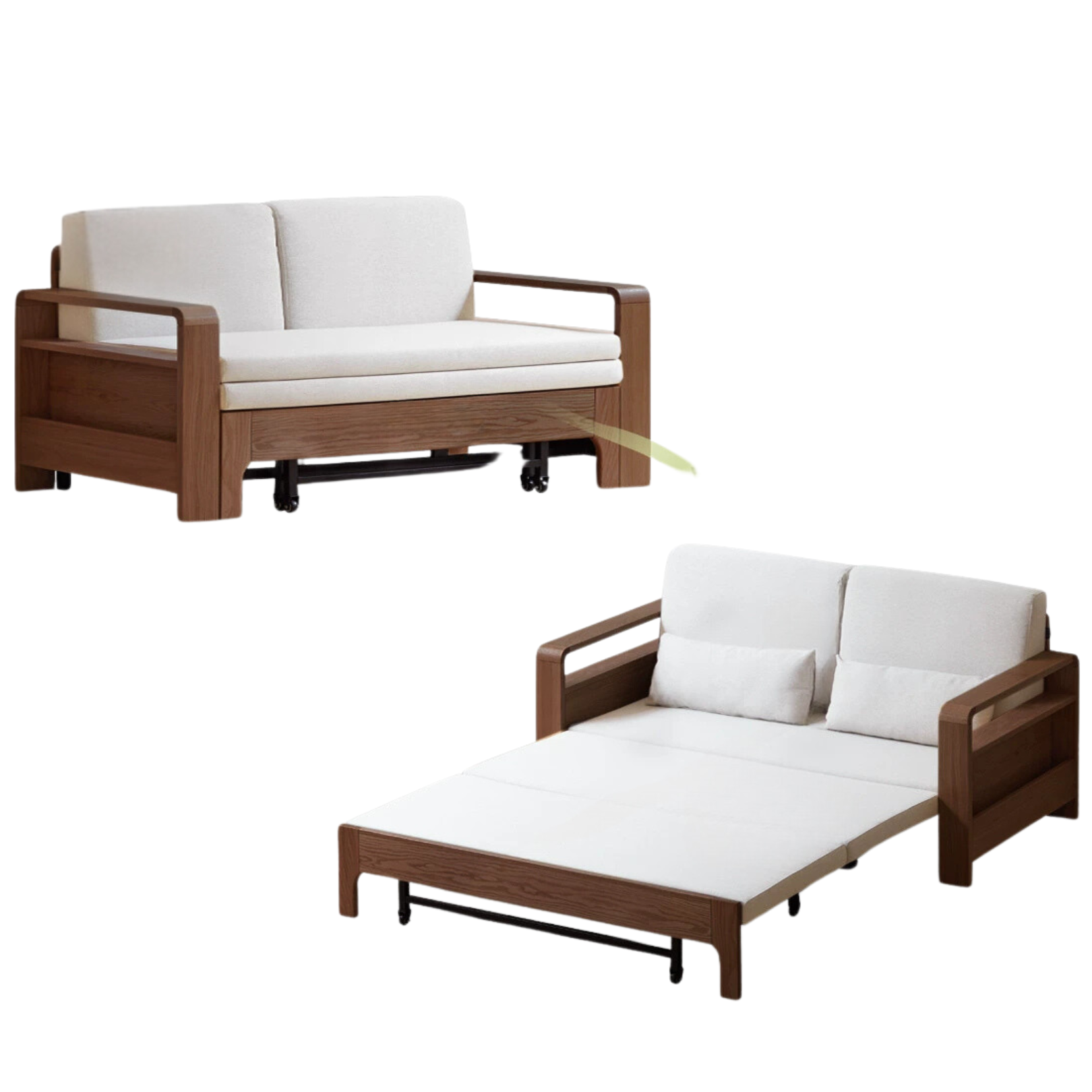 Oak Solid Wood Folding Sofa Bed.