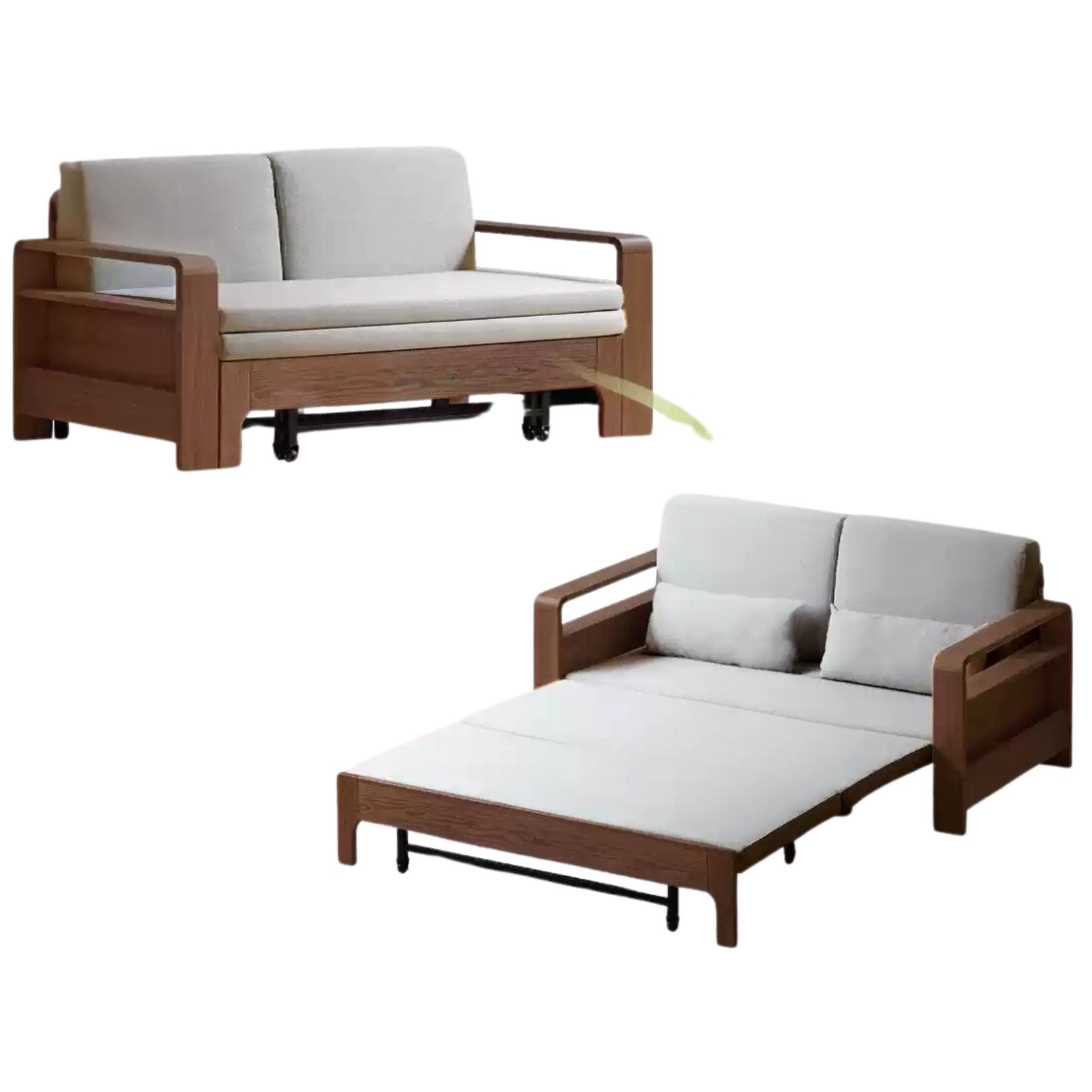 Oak Solid Wood Folding Sofa Bed.