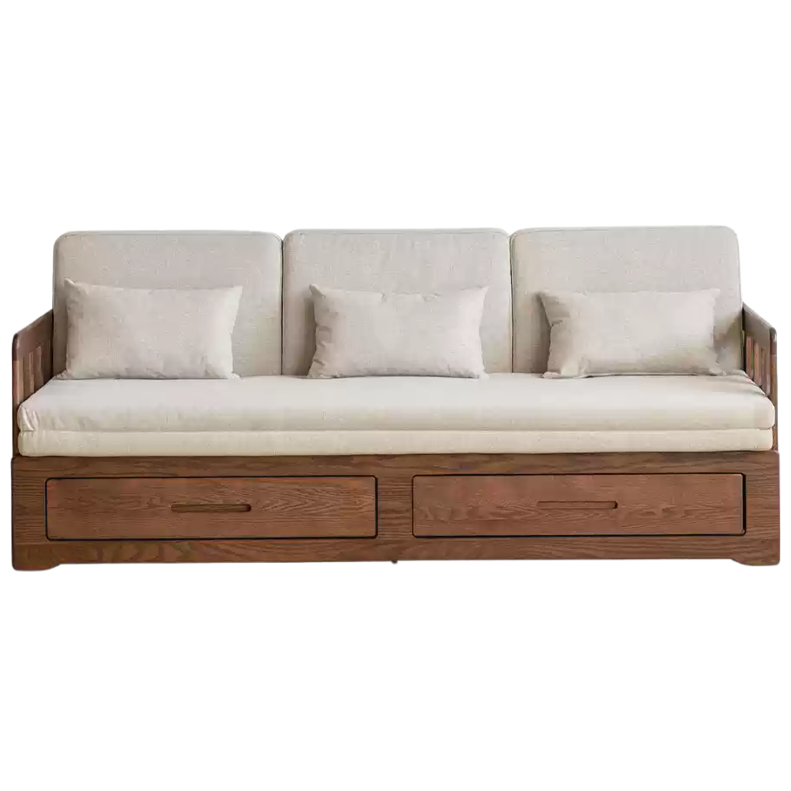 Oak, Solid Rubberwood Wood Folding Storage Sofa Bed
