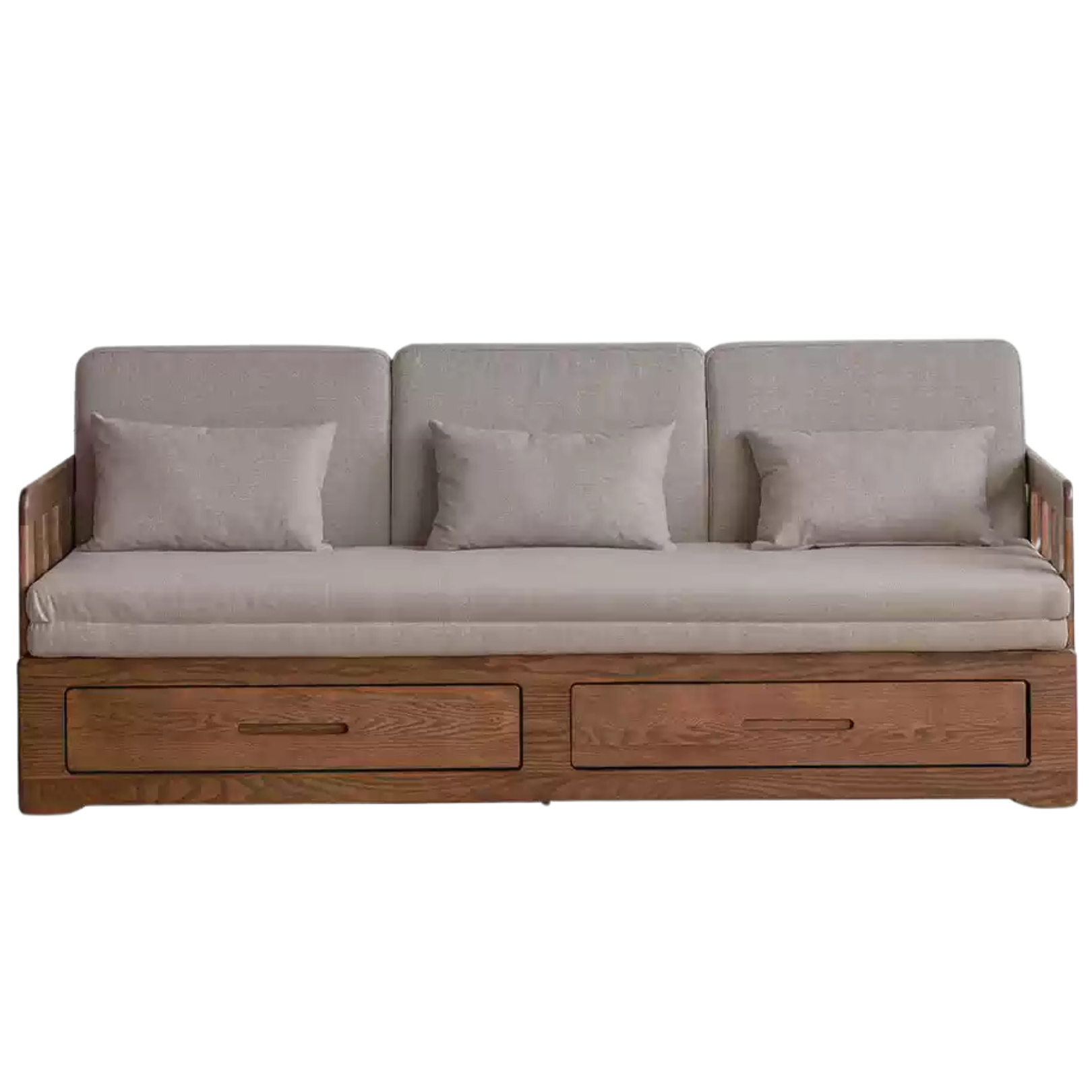 Oak, Solid Rubberwood Wood Folding Storage Sofa Bed