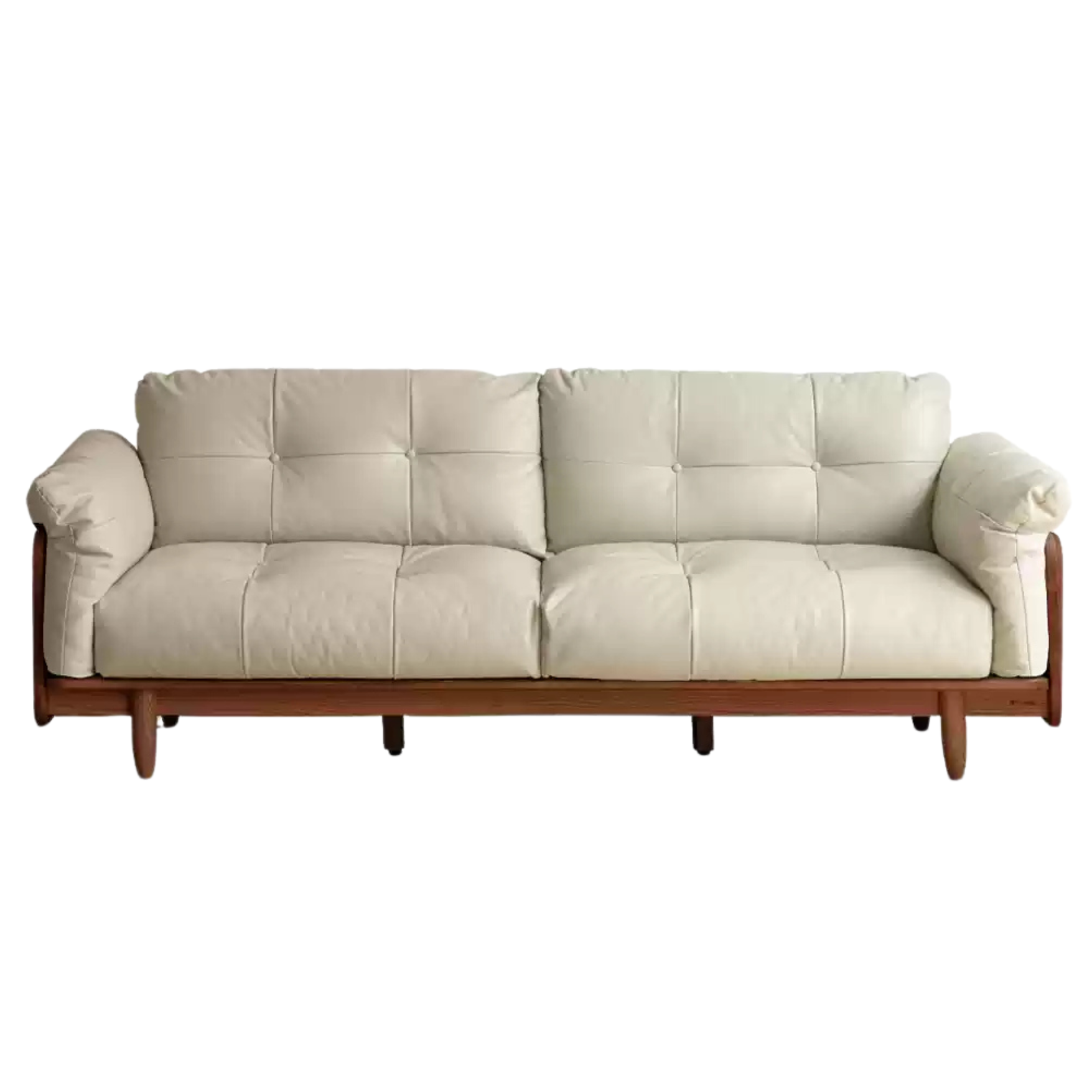 Black Walnut Solid Wood Genuine Leather Sofa.