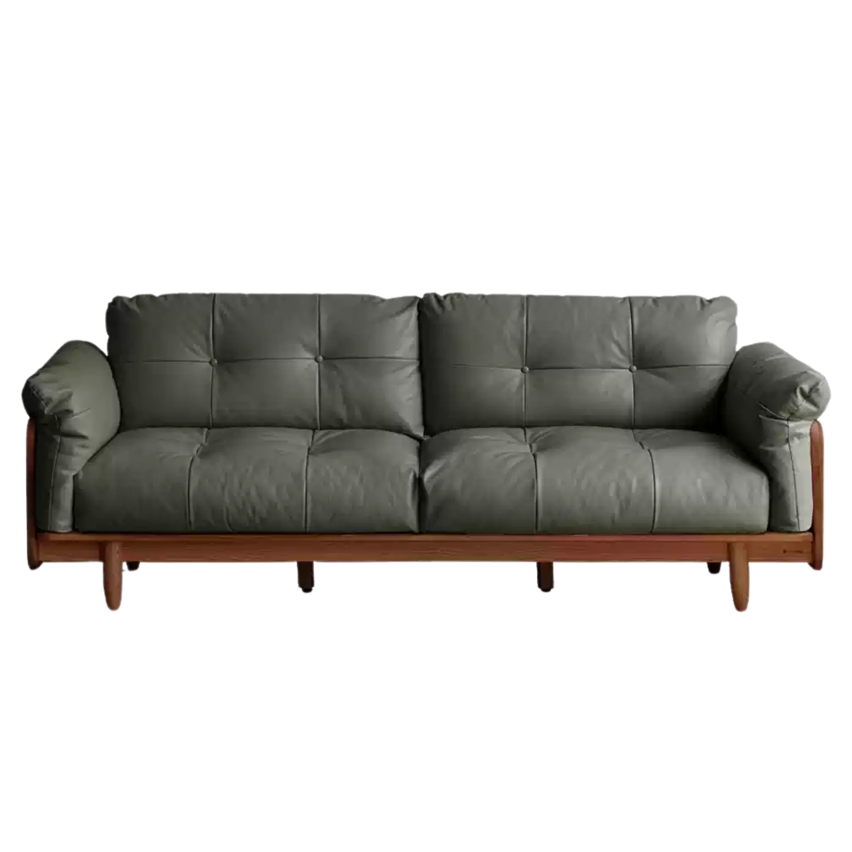 Black Walnut Solid Wood Genuine Leather Sofa.