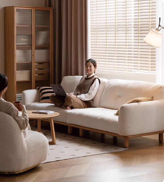Fabric Lambskin White Sofa.