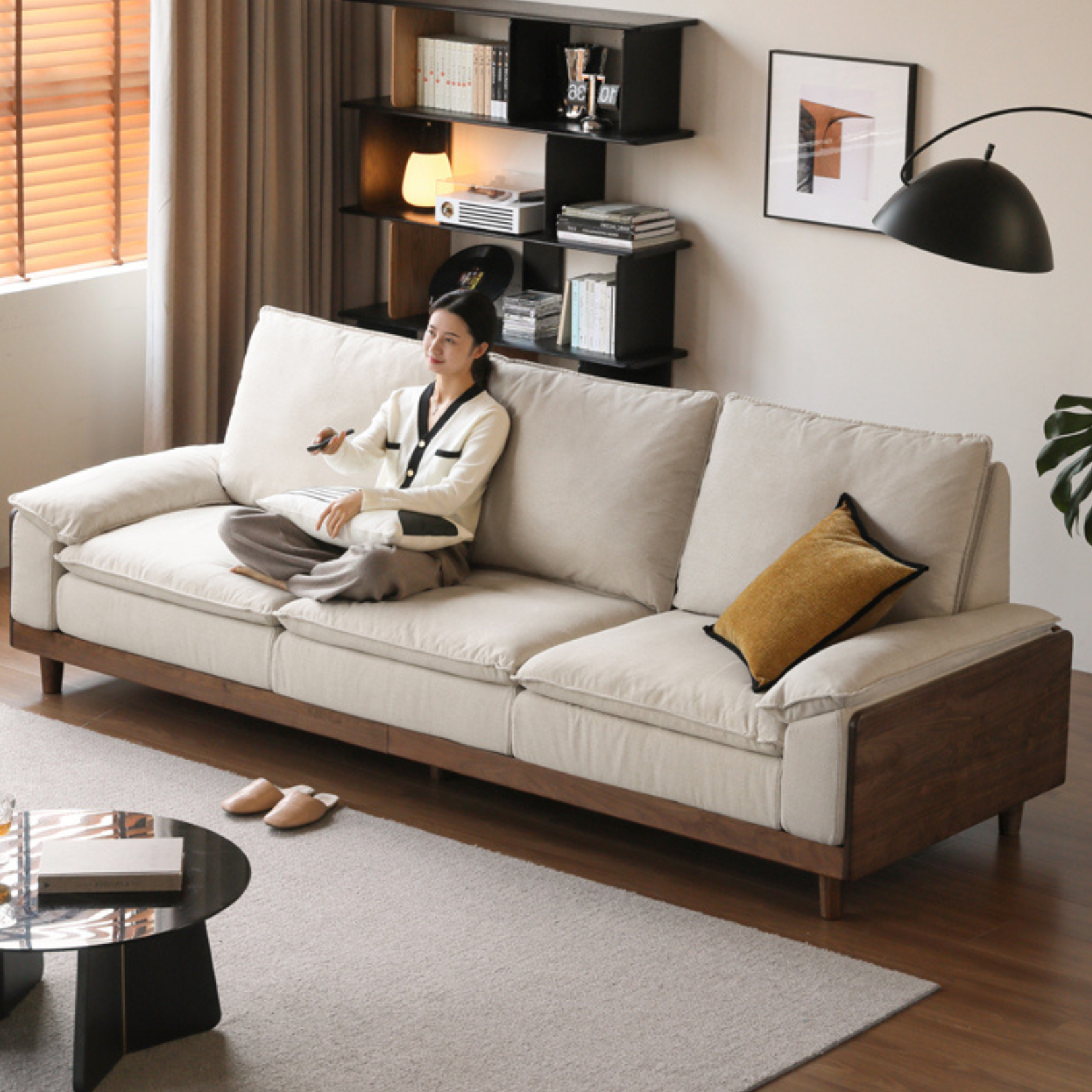 Black Walnut, Ash, Oak Solid Wood High Back Sofa.