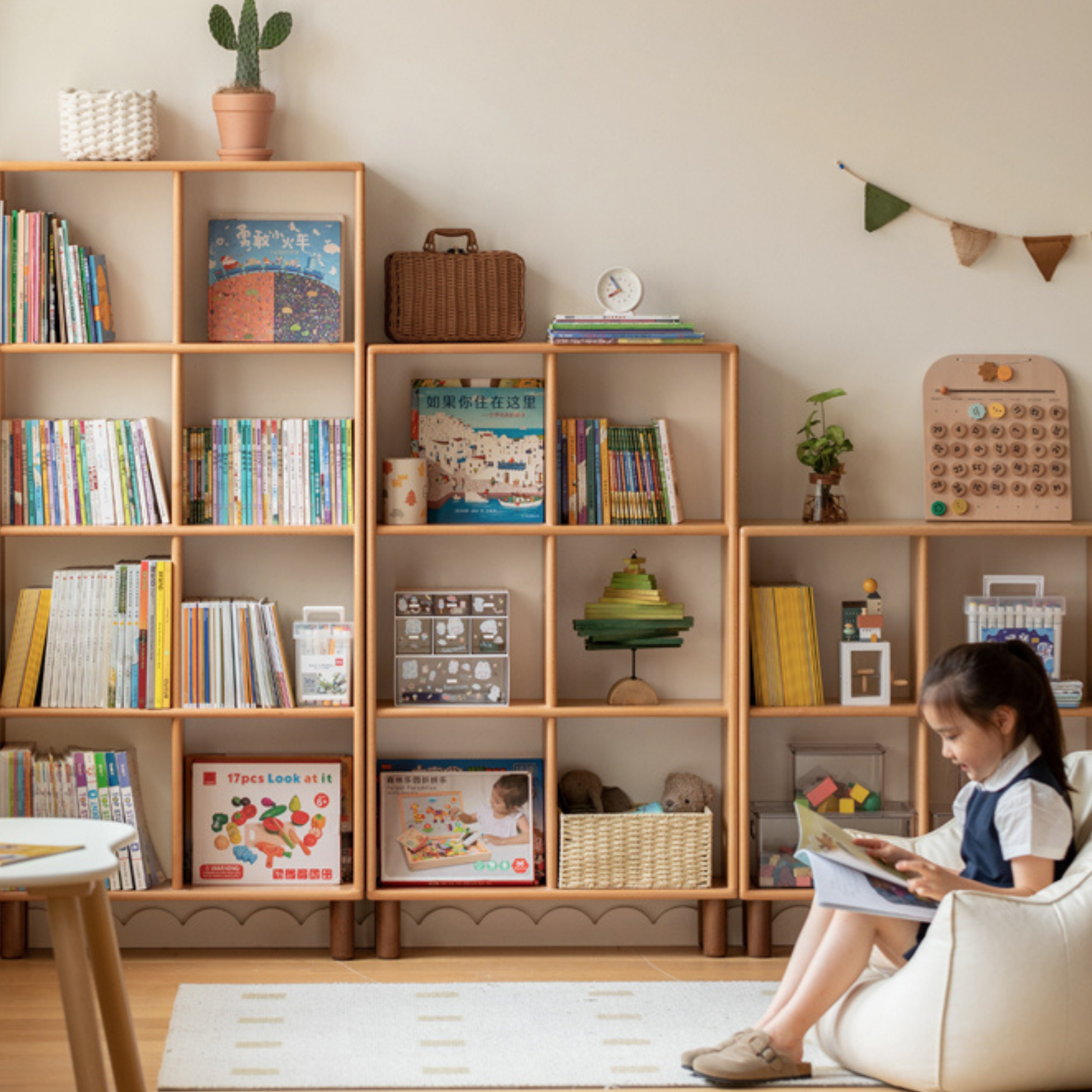 Beech Solid Wood Multi-layer Children's Combination Bookshelf
