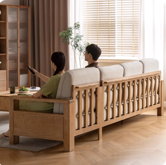 Ash, Black Walnut Solid Wood White Wax Fabric Sofa.