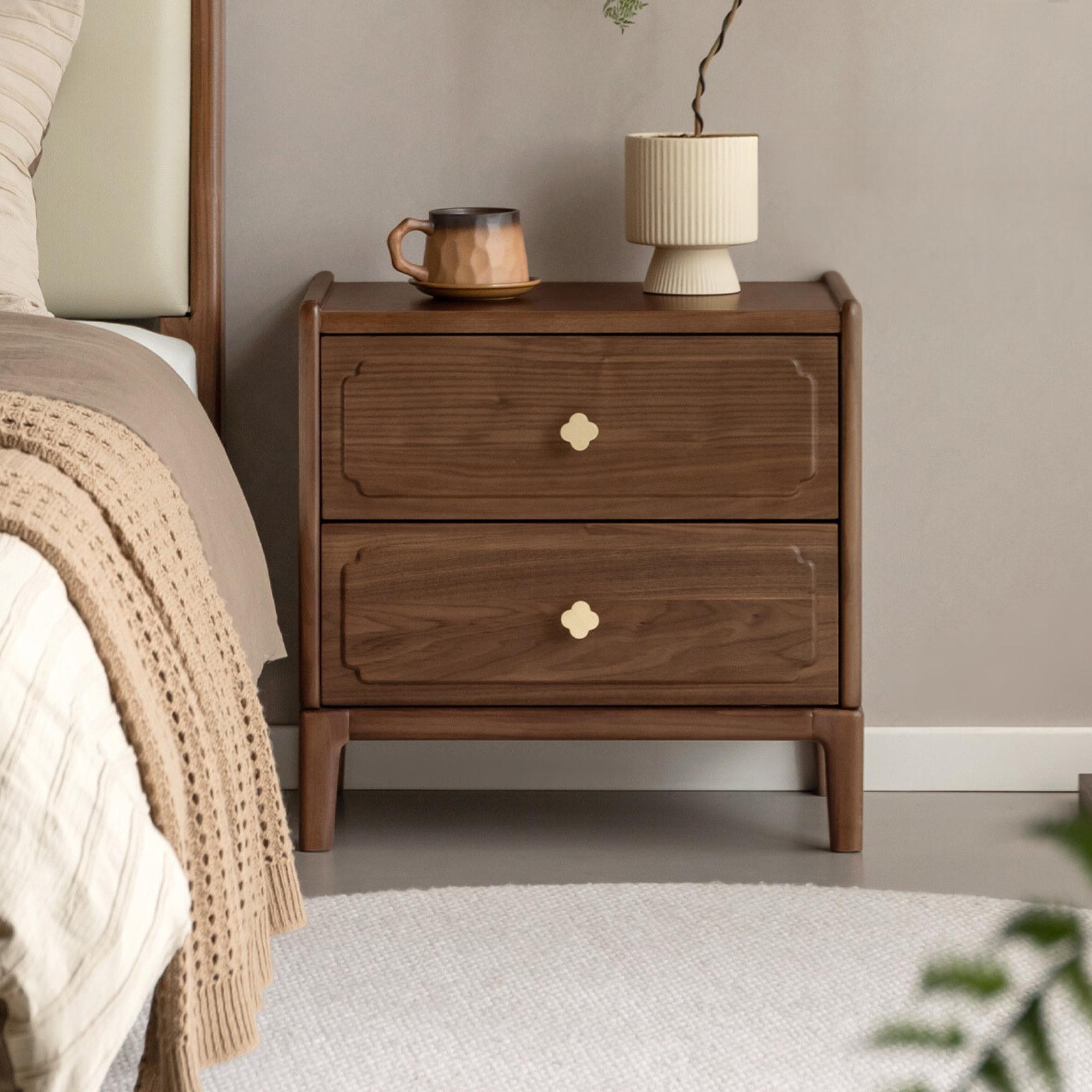 Black Walnut, Oak Solid Wood Nightstand.
