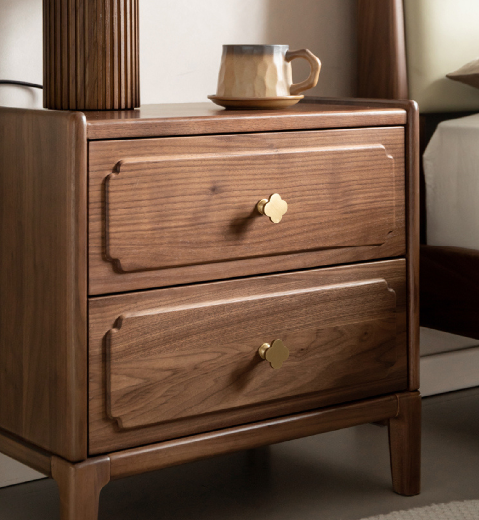 Black Walnut, Oak Solid Wood Nightstand.