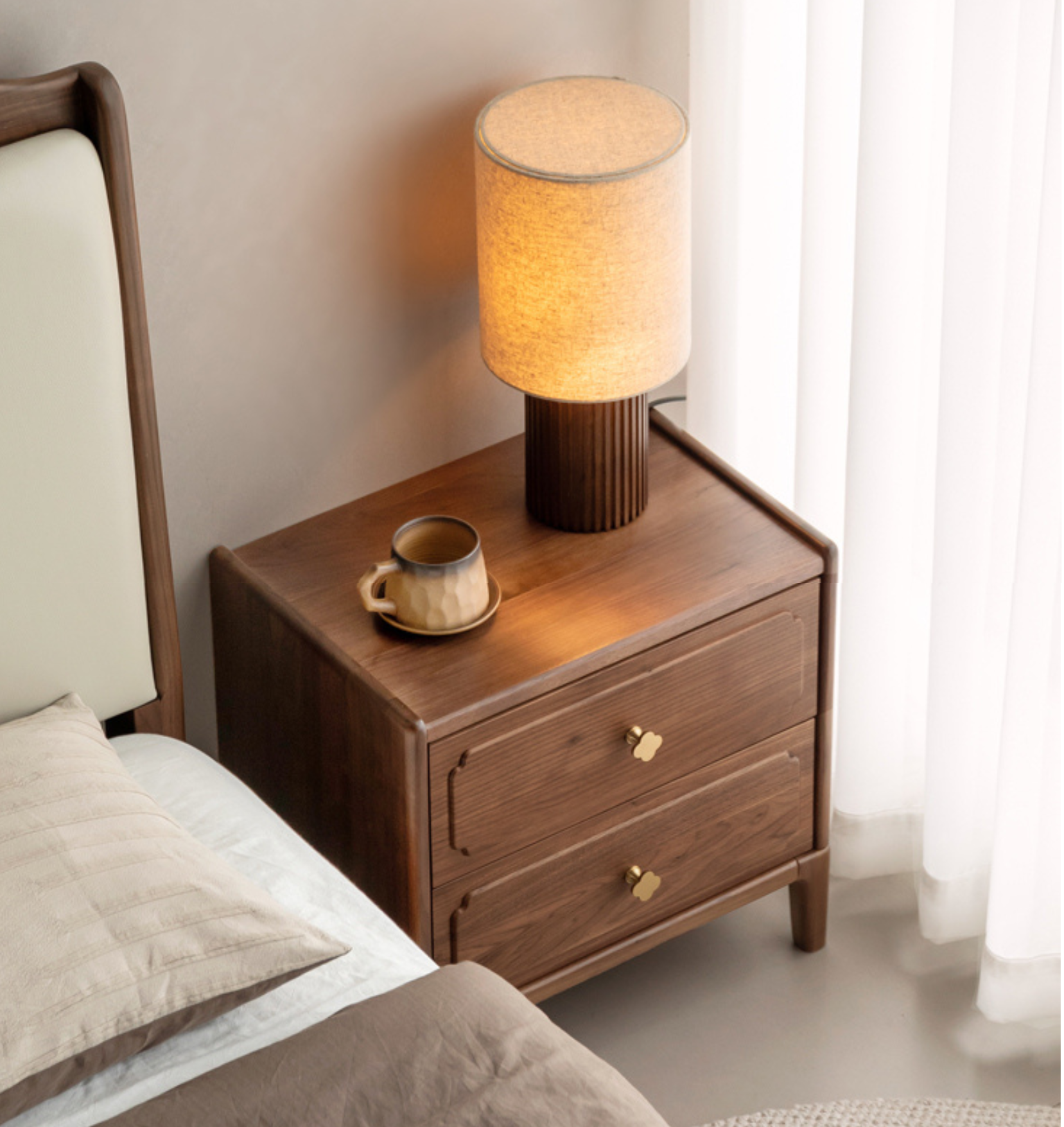 Black Walnut, Oak Solid Wood Nightstand.