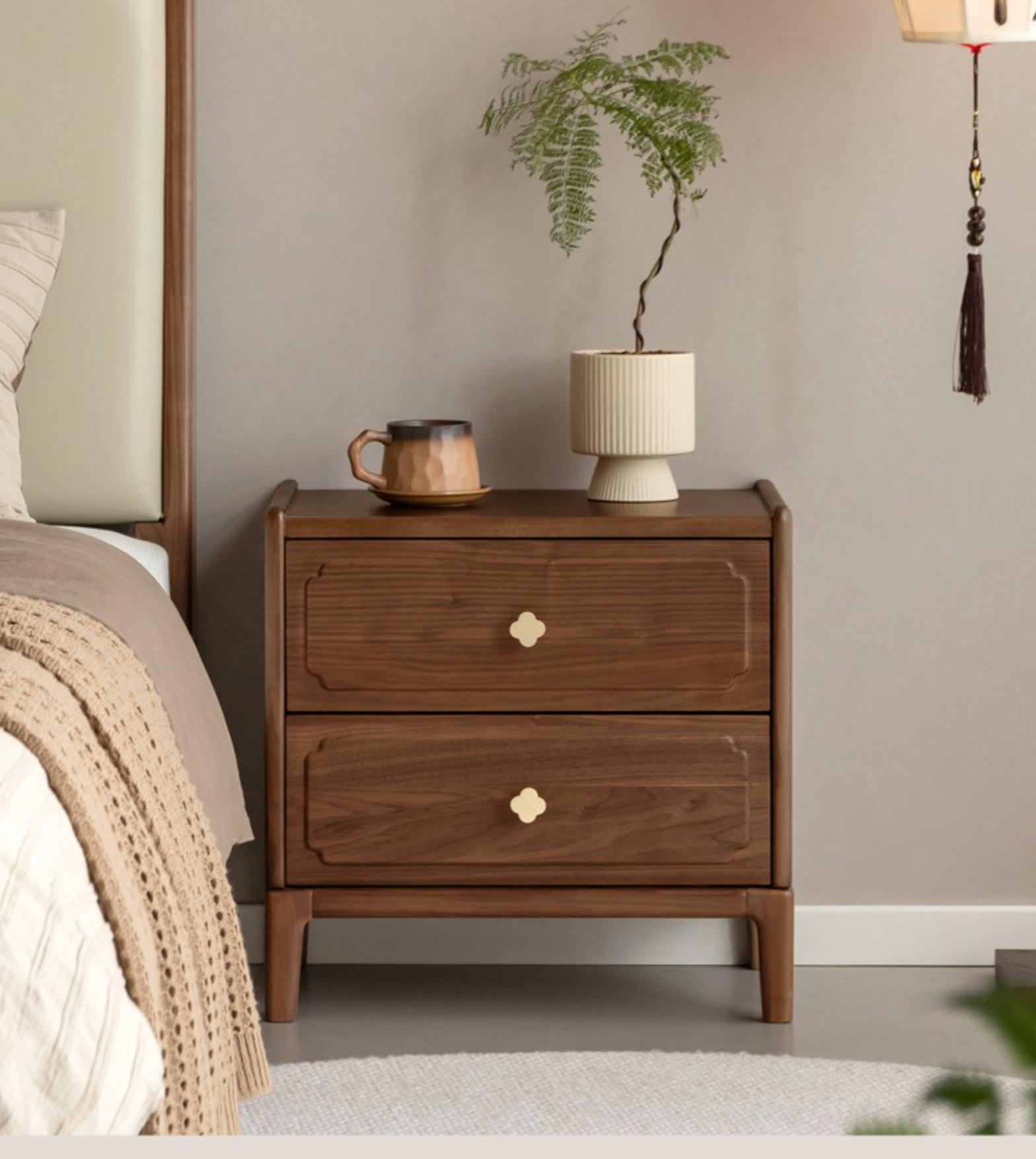Black Walnut, Oak Solid Wood Nightstand.