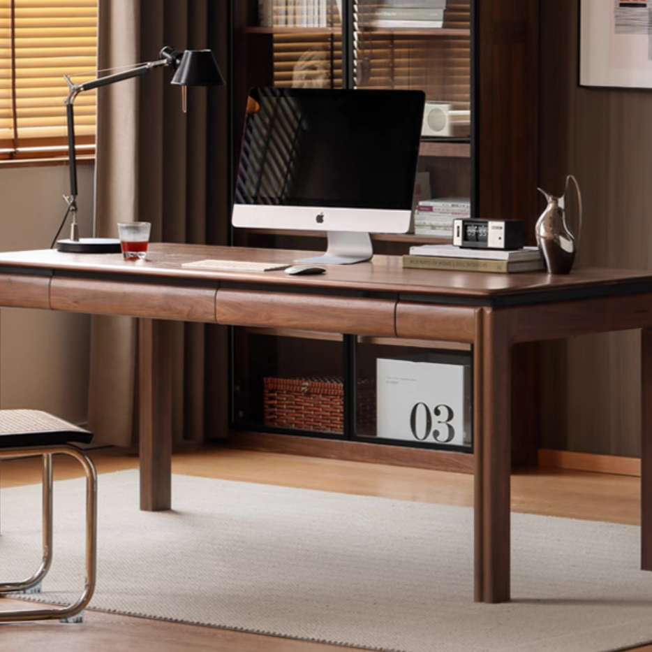 Black Walnut, Ash, Sandalwood Solid Wood Modern Large Office Table