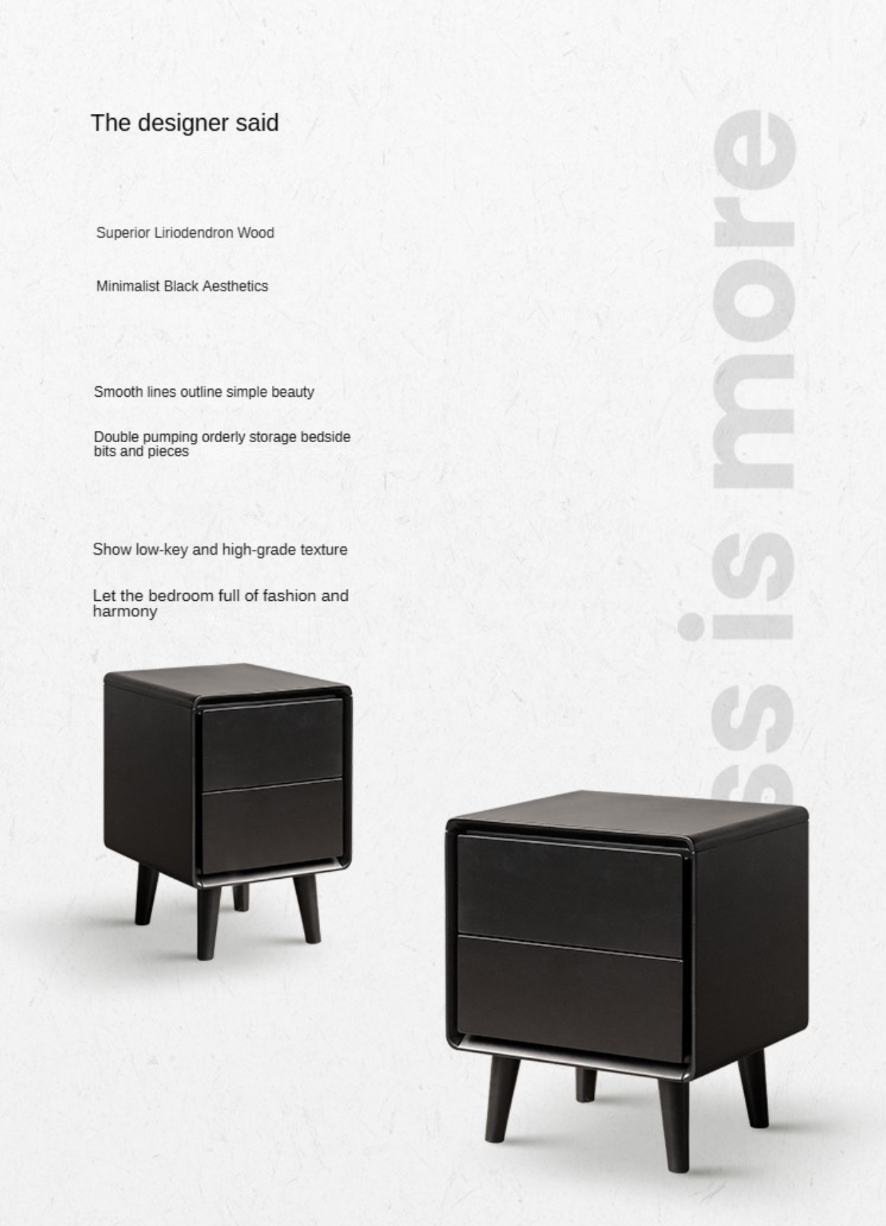 Solid RubberWood Black Nightstand.