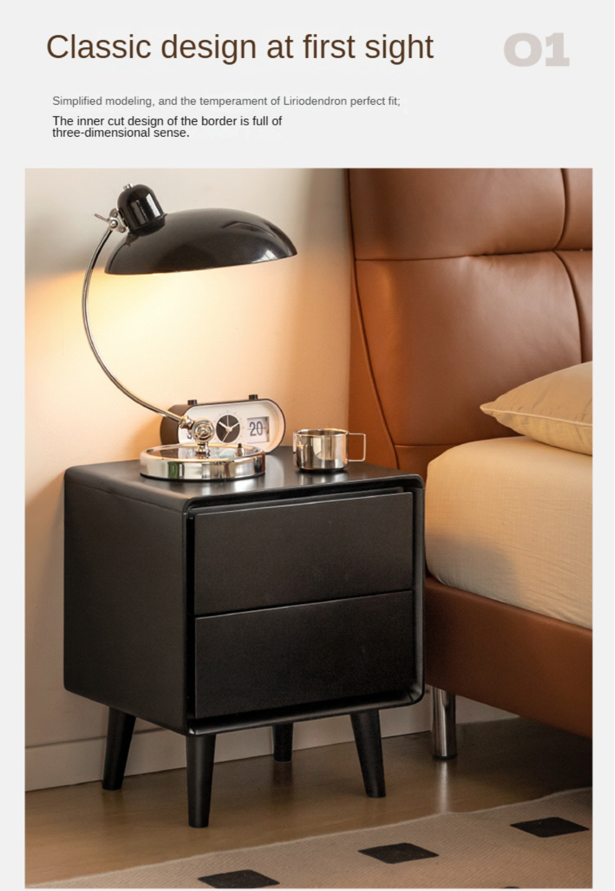 Solid RubberWood Black Nightstand.