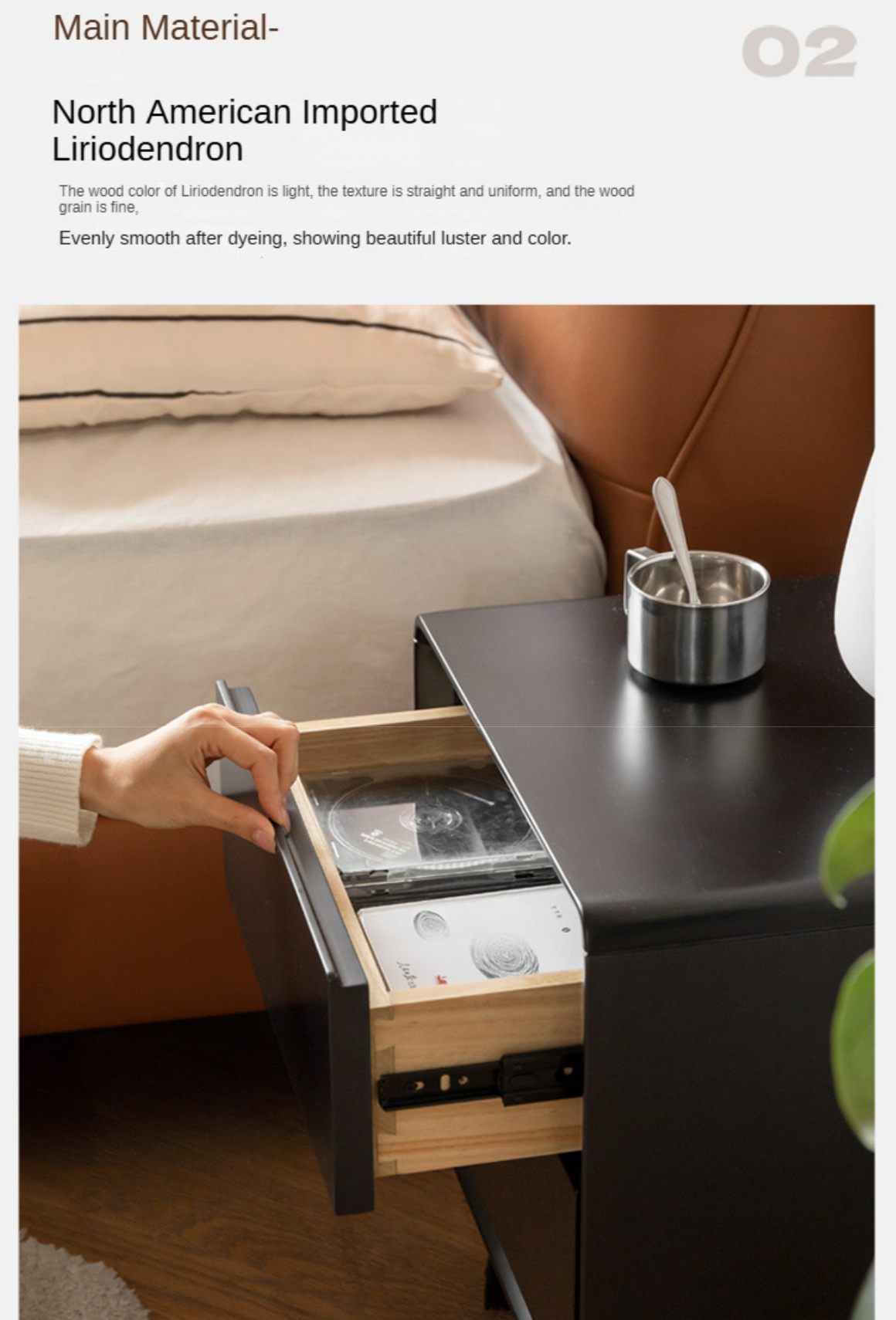 Solid RubberWood Black Nightstand.