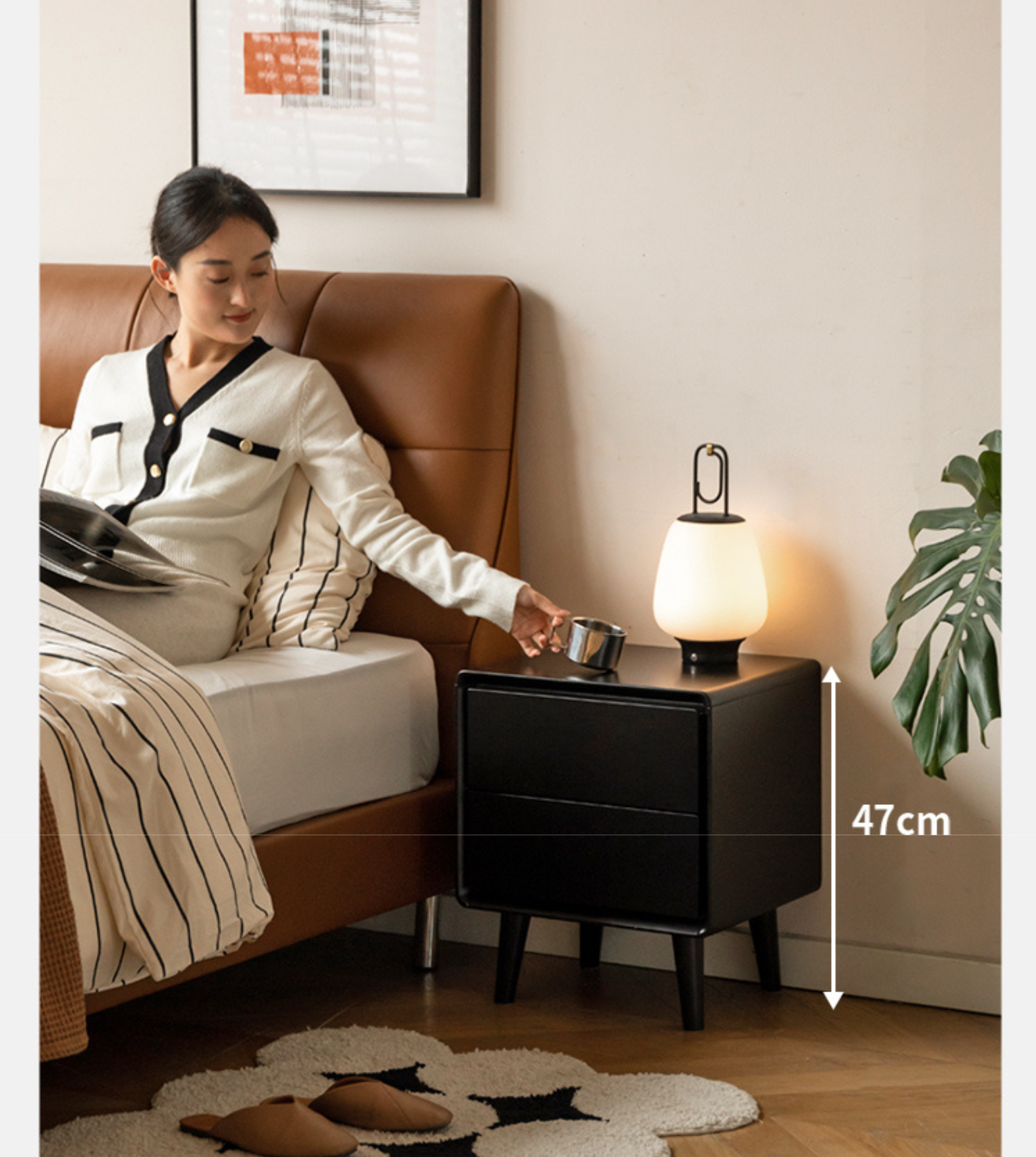 Solid RubberWood Black Nightstand.