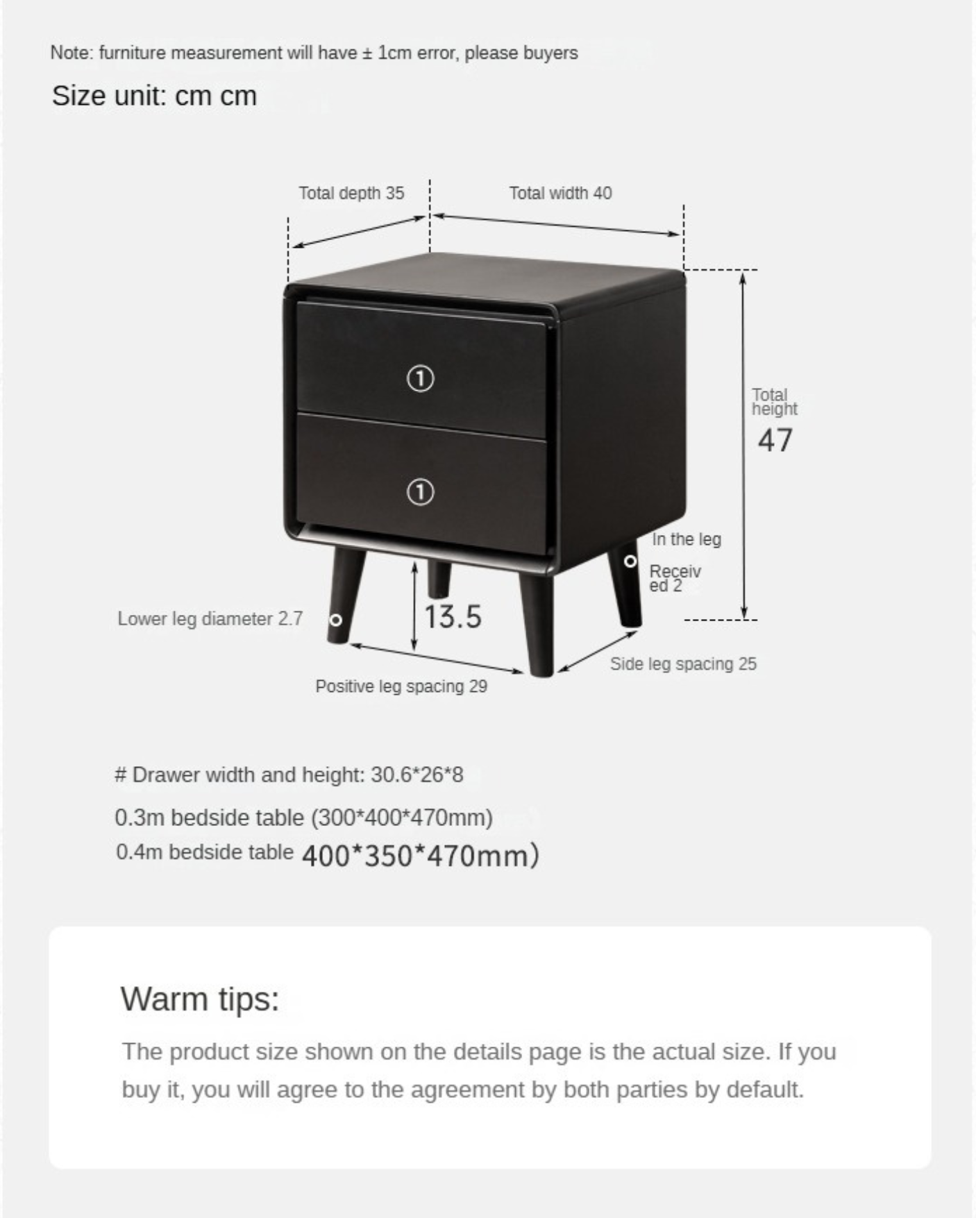 Solid RubberWood Black Nightstand.