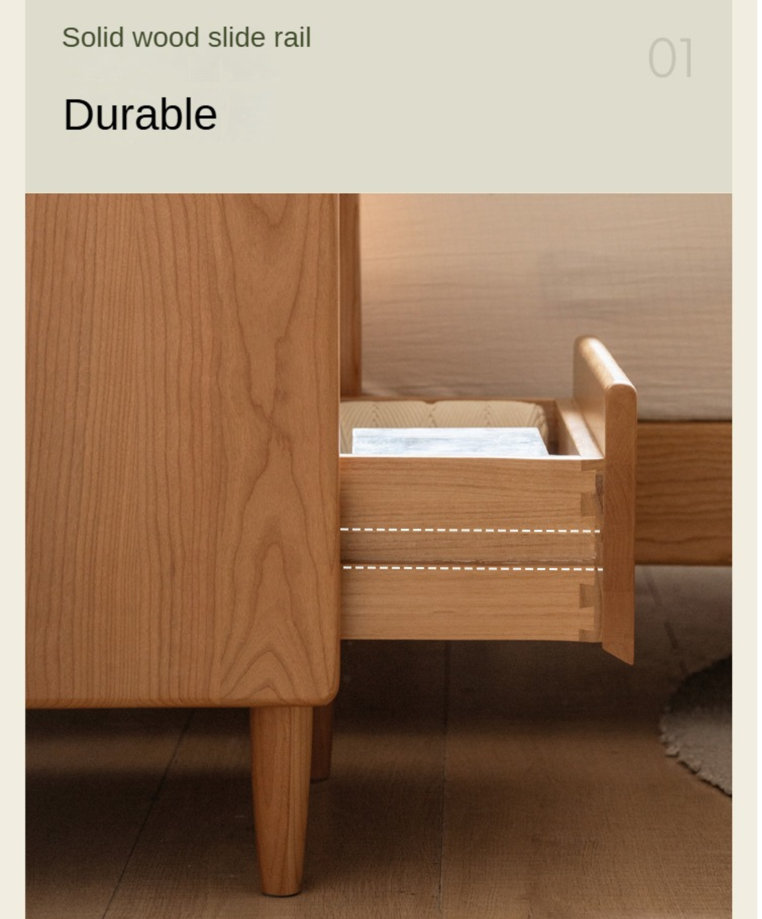 Cherry, Ash Solid Wood Small Nightstand.