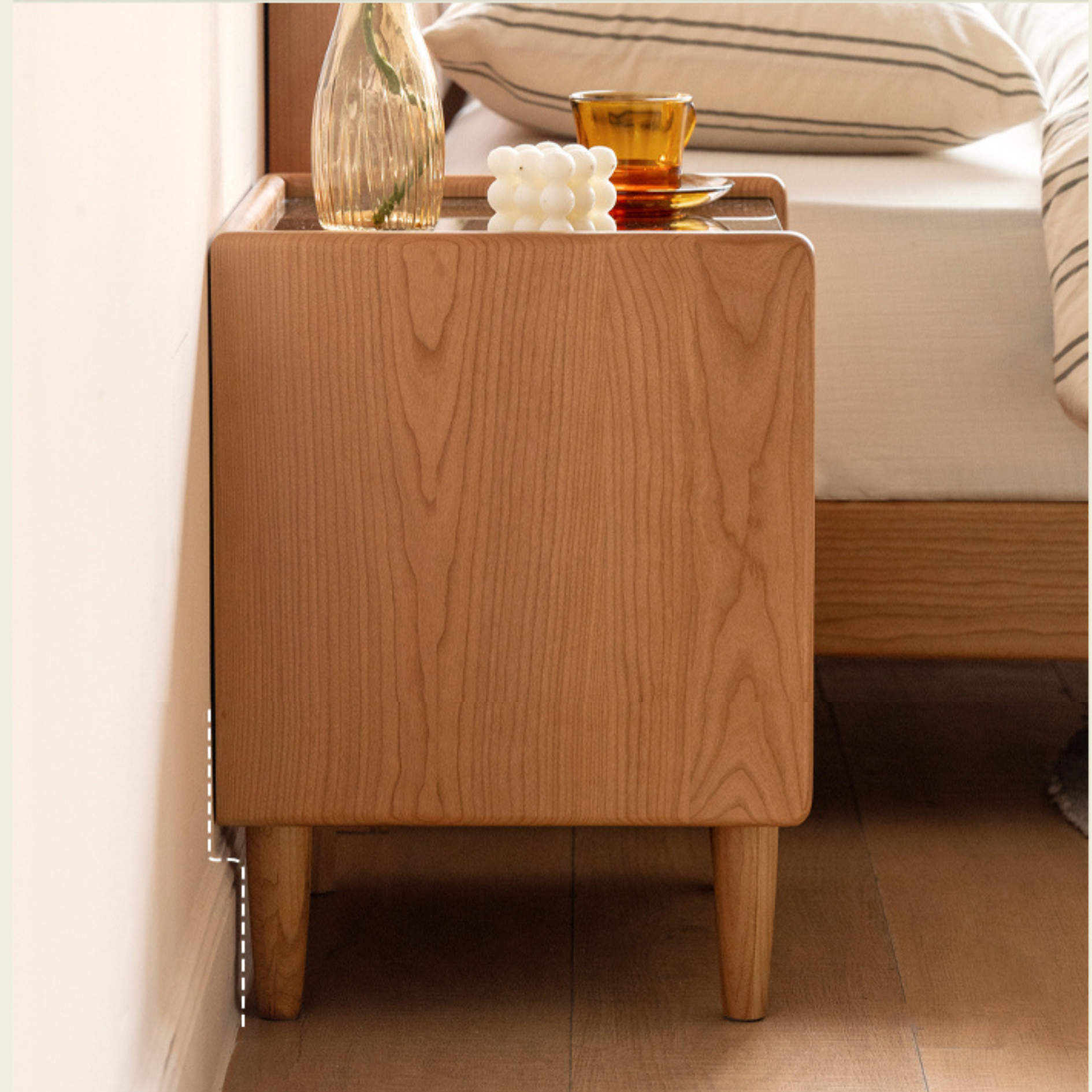 Cherry, Ash Solid Wood Small Nightstand.