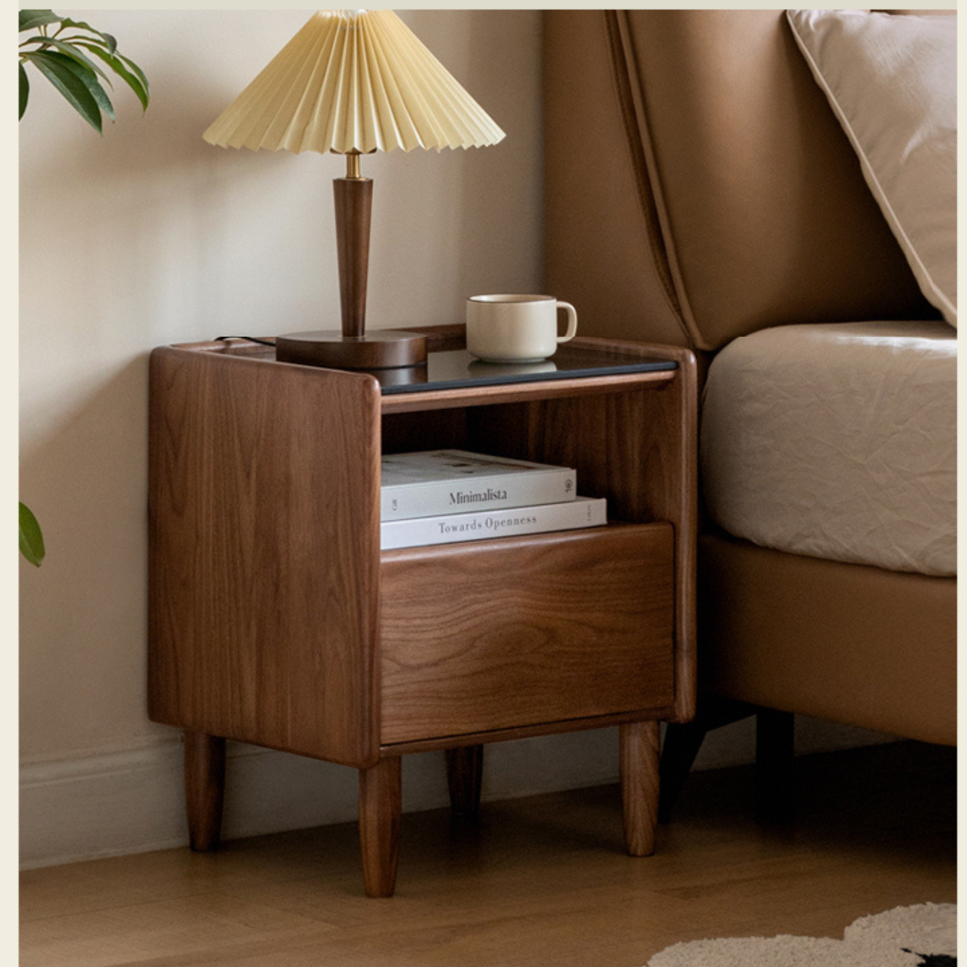 Cherry, Ash Solid Wood Small Nightstand.