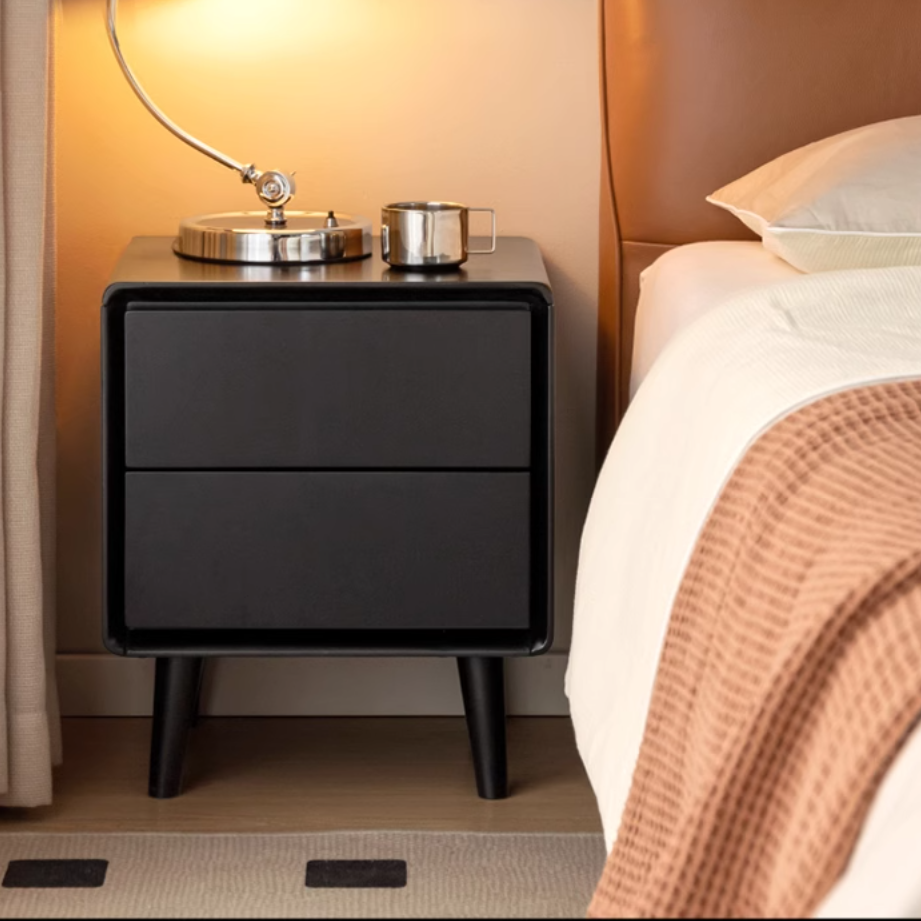 Solid RubberWood Black Nightstand.
