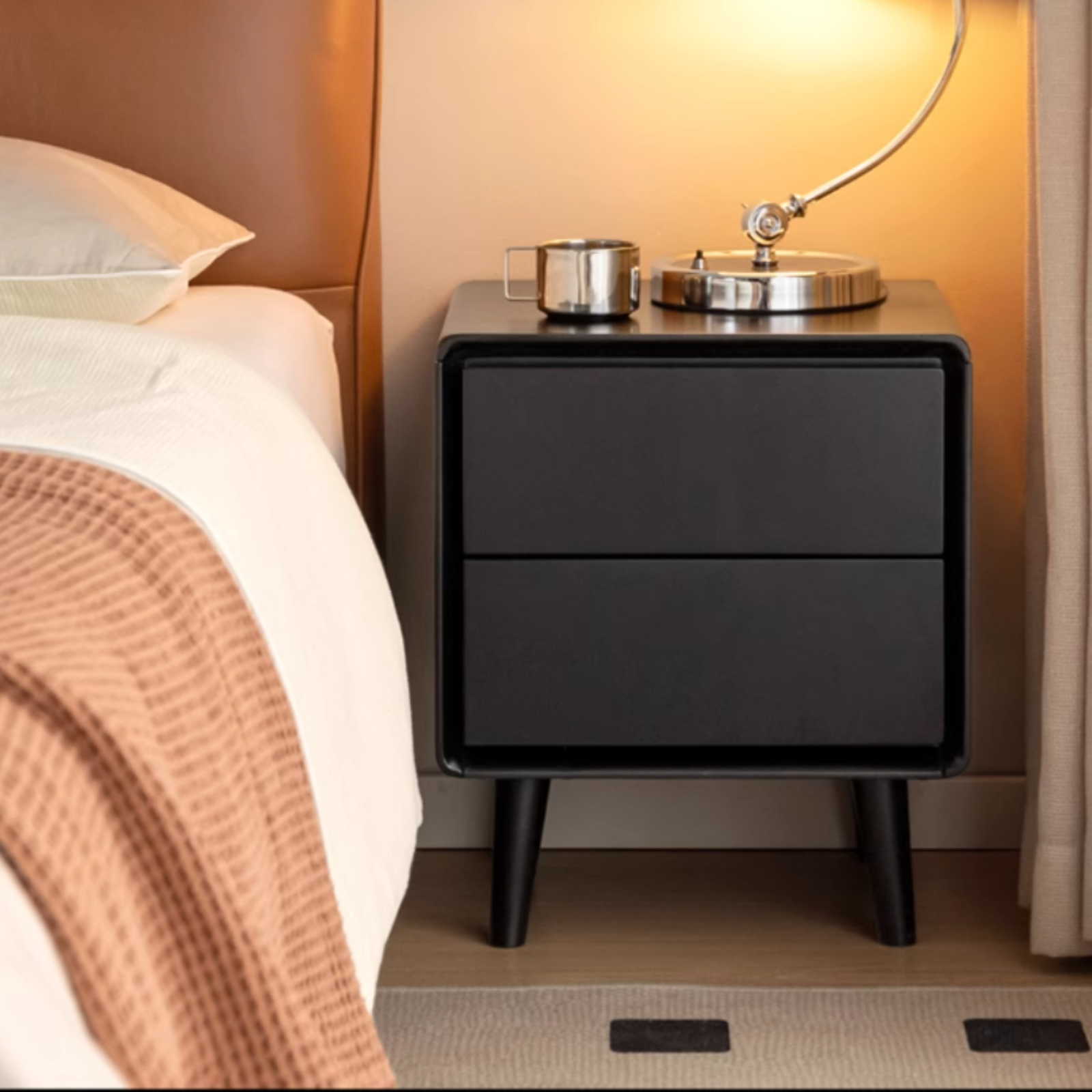 Solid RubberWood Black Nightstand.