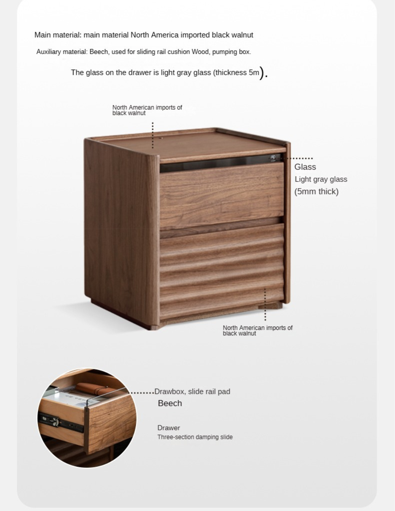 Black Walnut Solid Wood Simple Nightstand.