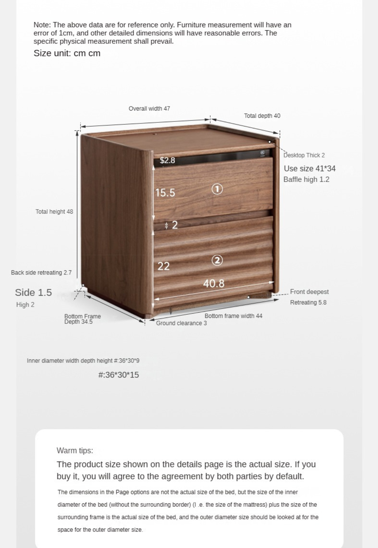 Black Walnut Solid Wood Simple Nightstand.