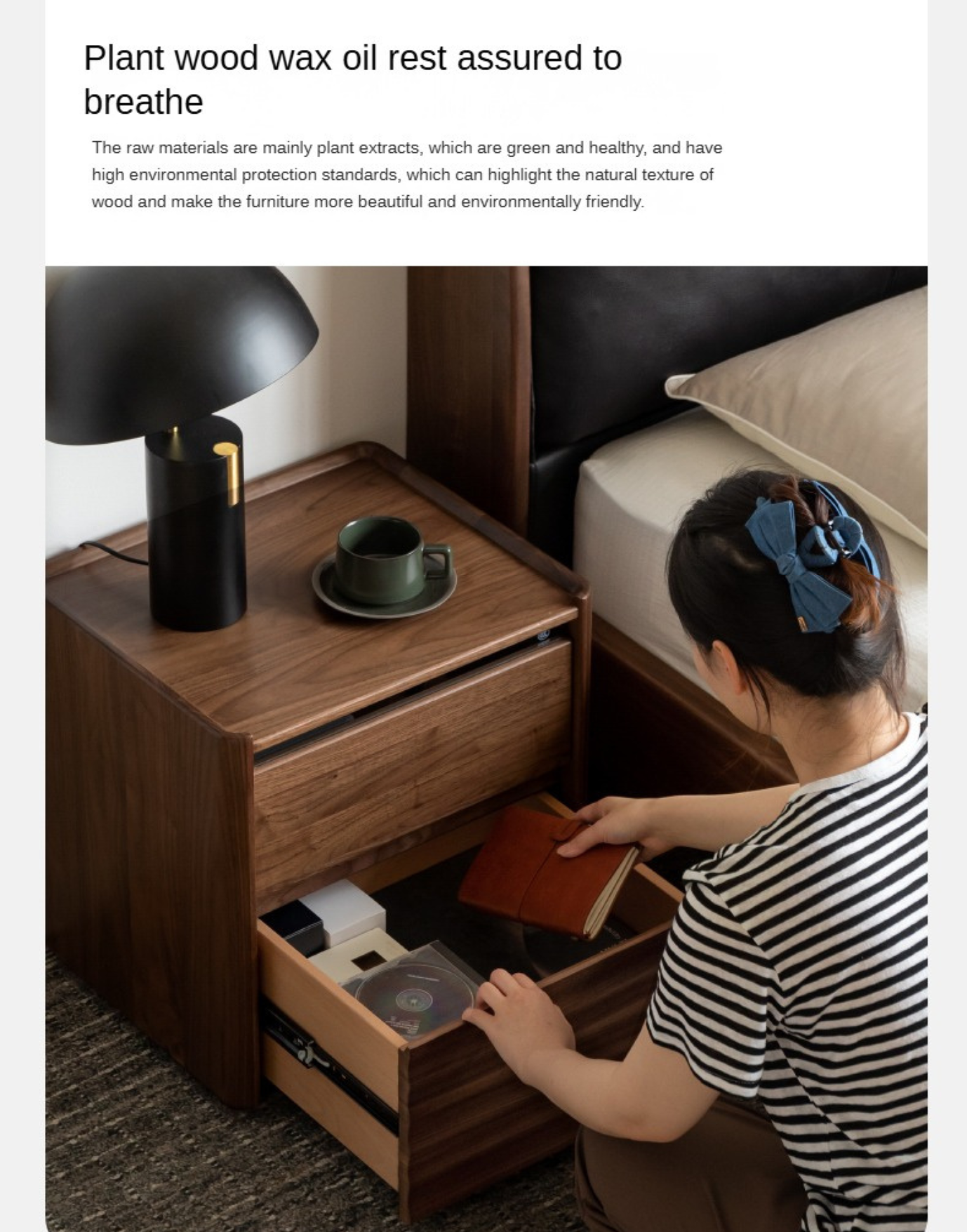 Black Walnut Solid Wood Simple Nightstand.