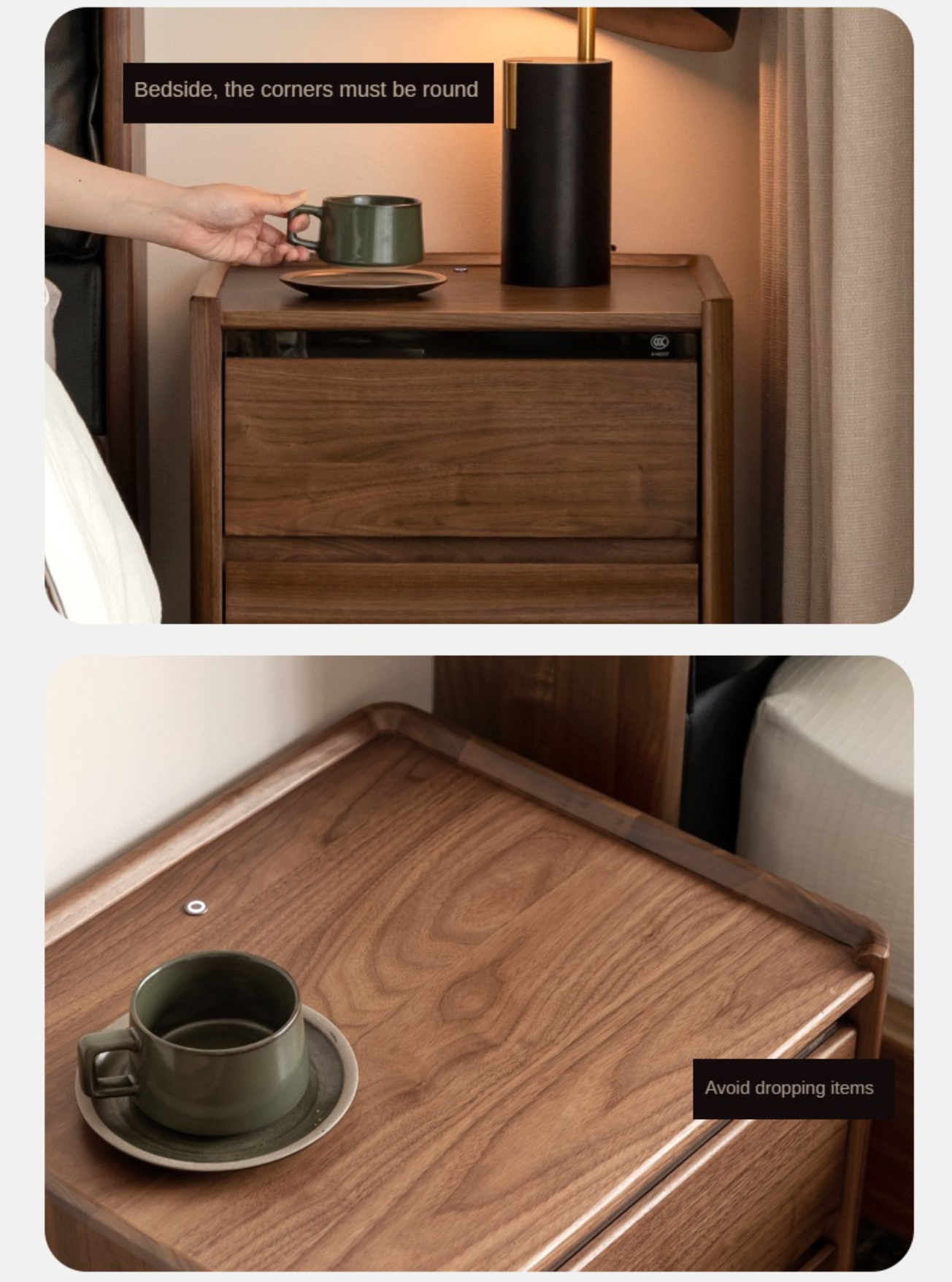 Black Walnut Solid Wood Simple Nightstand.