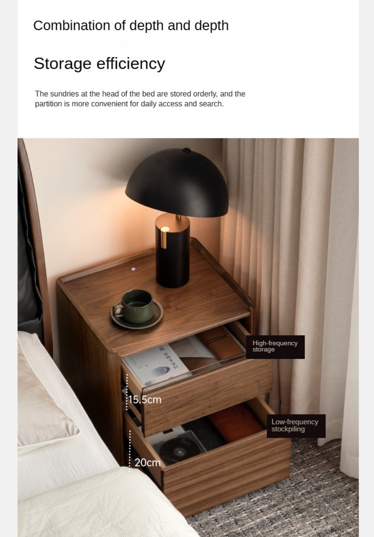 Black Walnut Solid Wood Simple Nightstand.