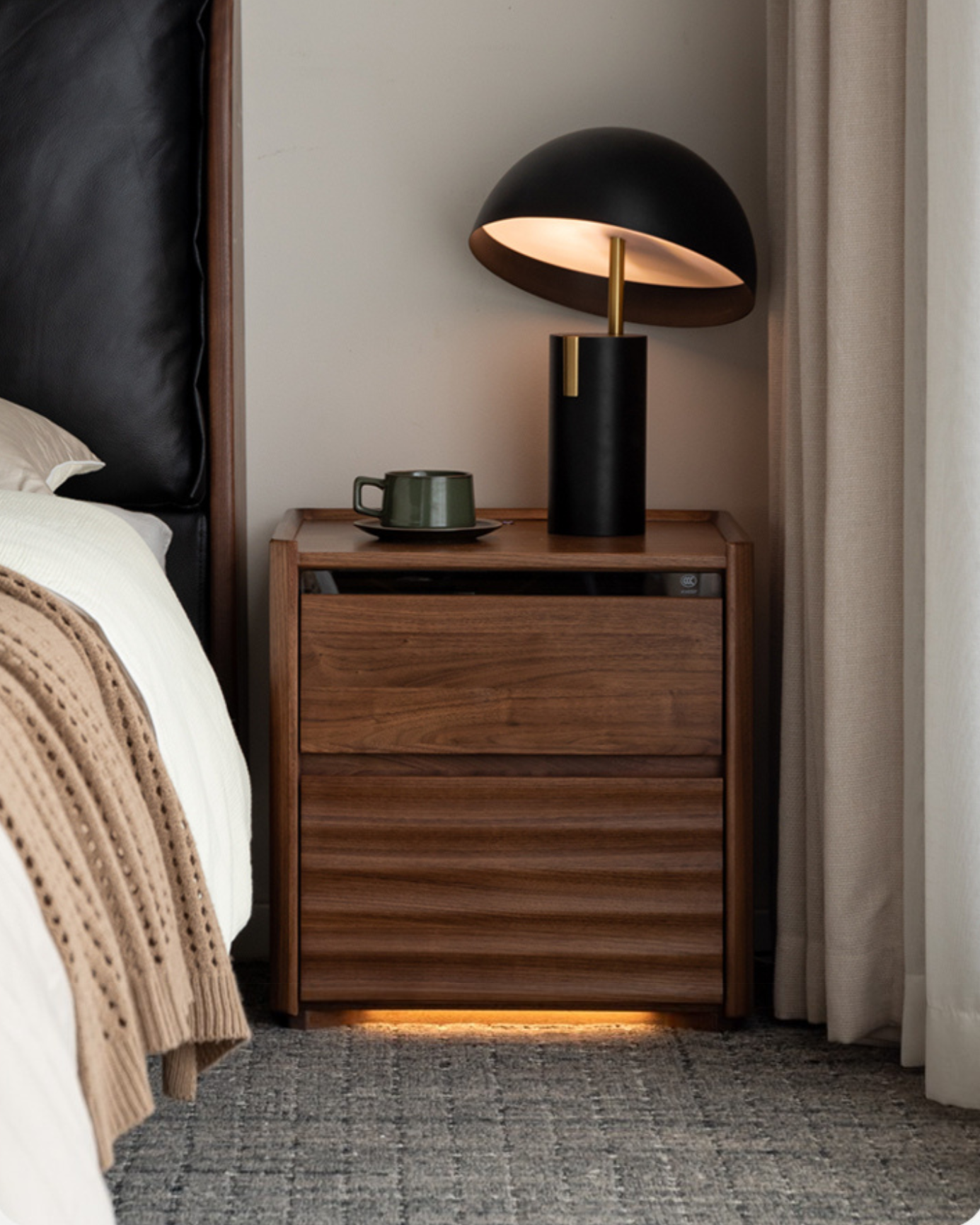 Black Walnut Solid Wood Simple Nightstand.