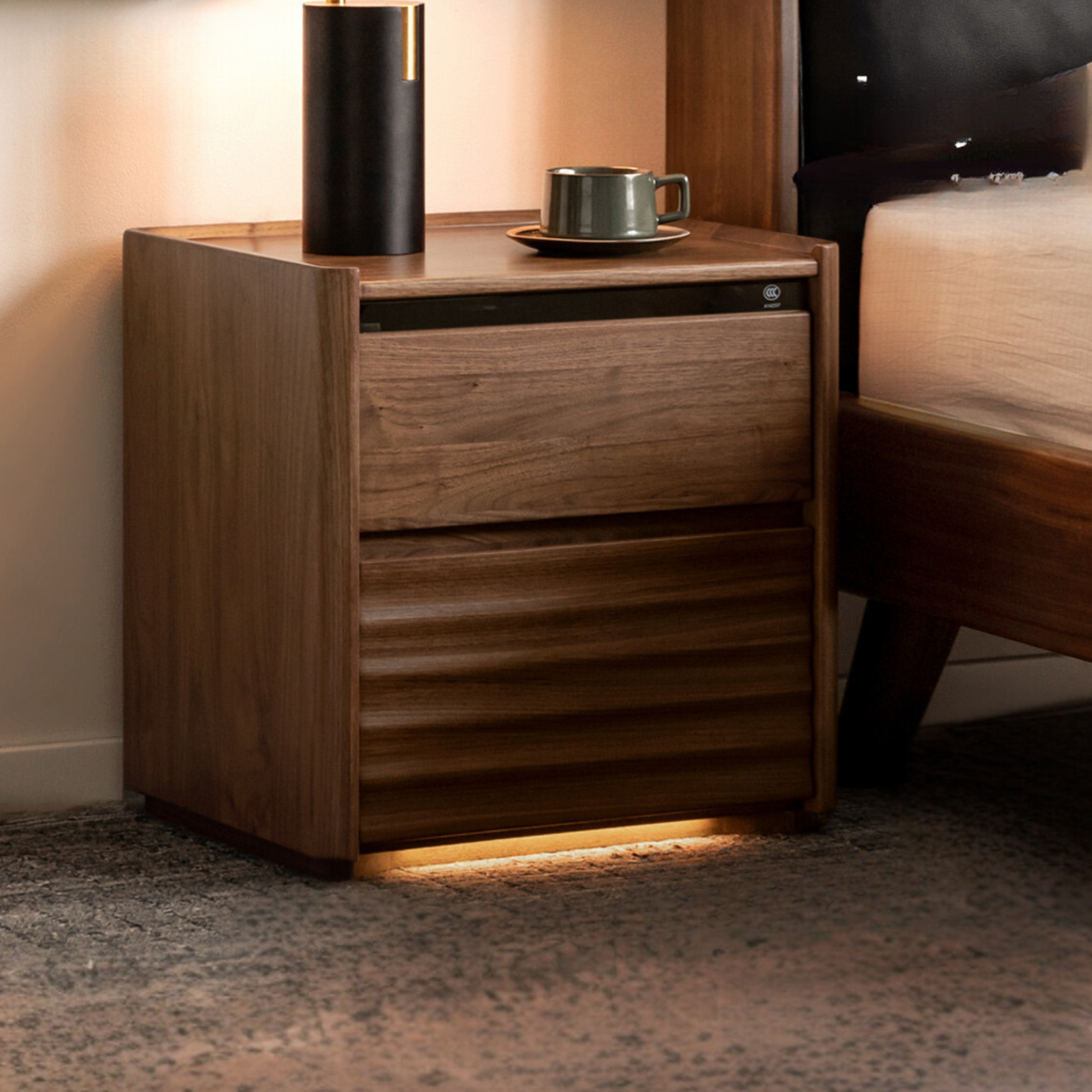 Black Walnut Solid Wood Simple Nightstand.