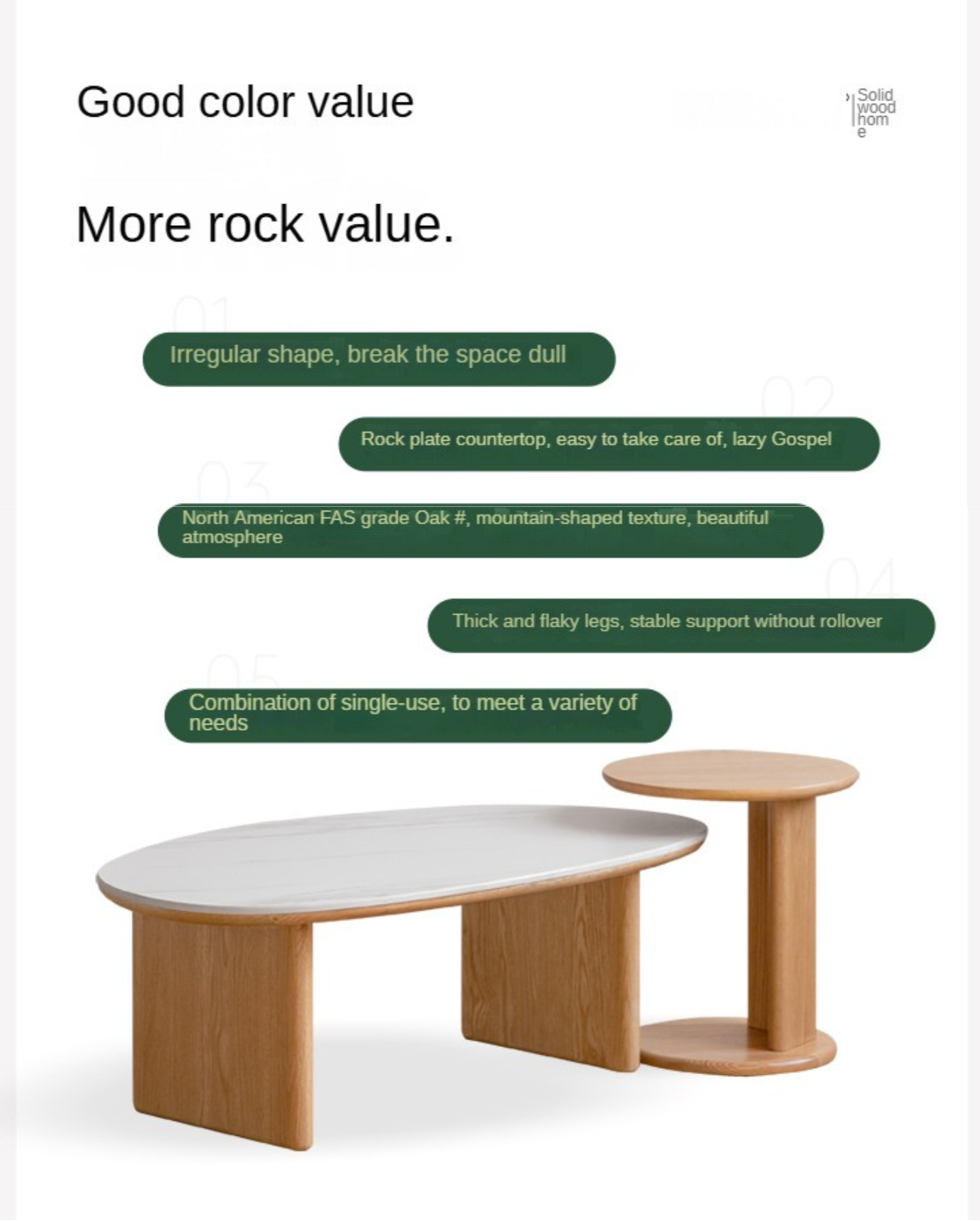 Oak Solid Wood Modern Rock Plate Coffee Table.