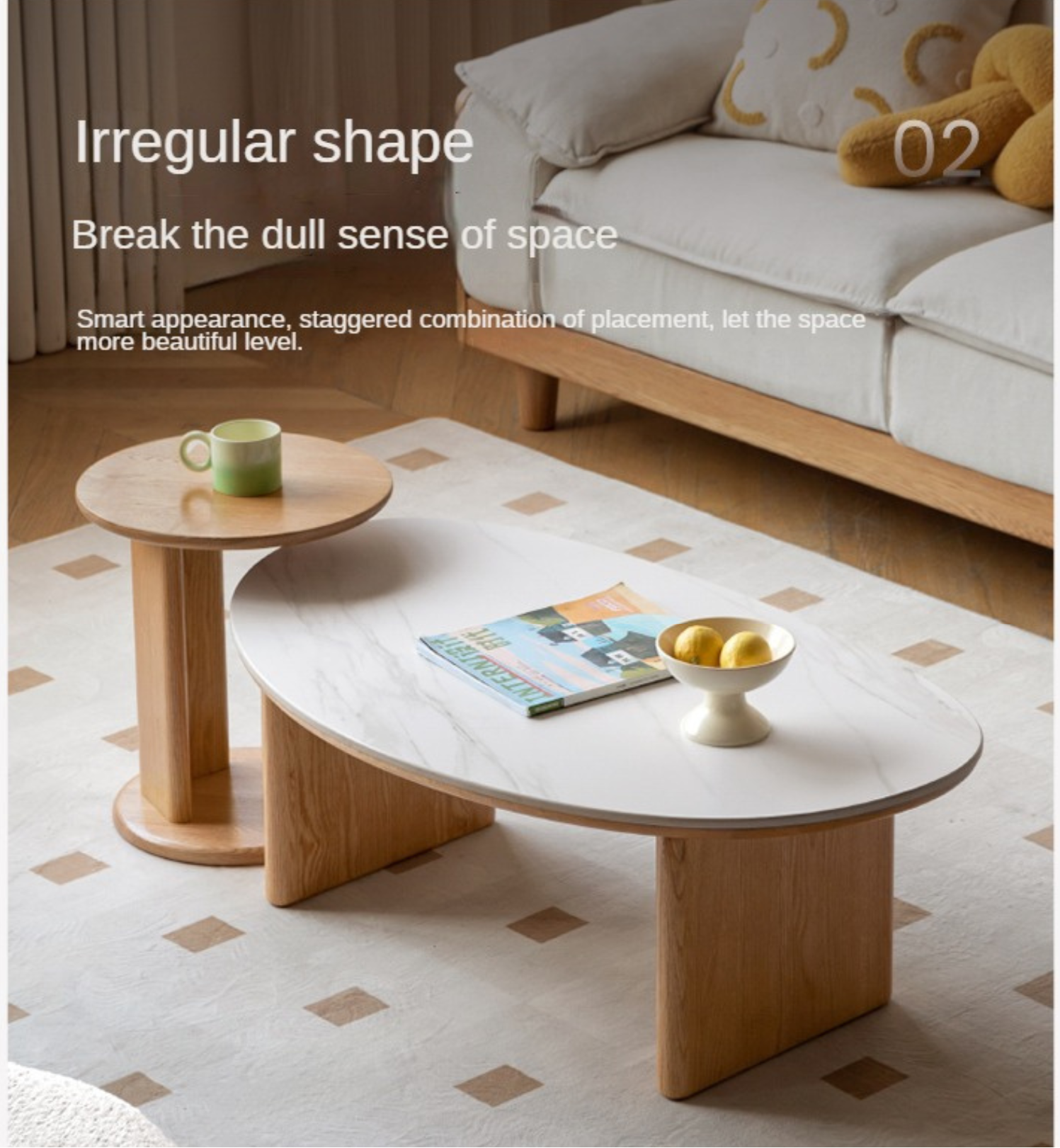 Oak Solid Wood Modern Rock Plate Coffee Table.