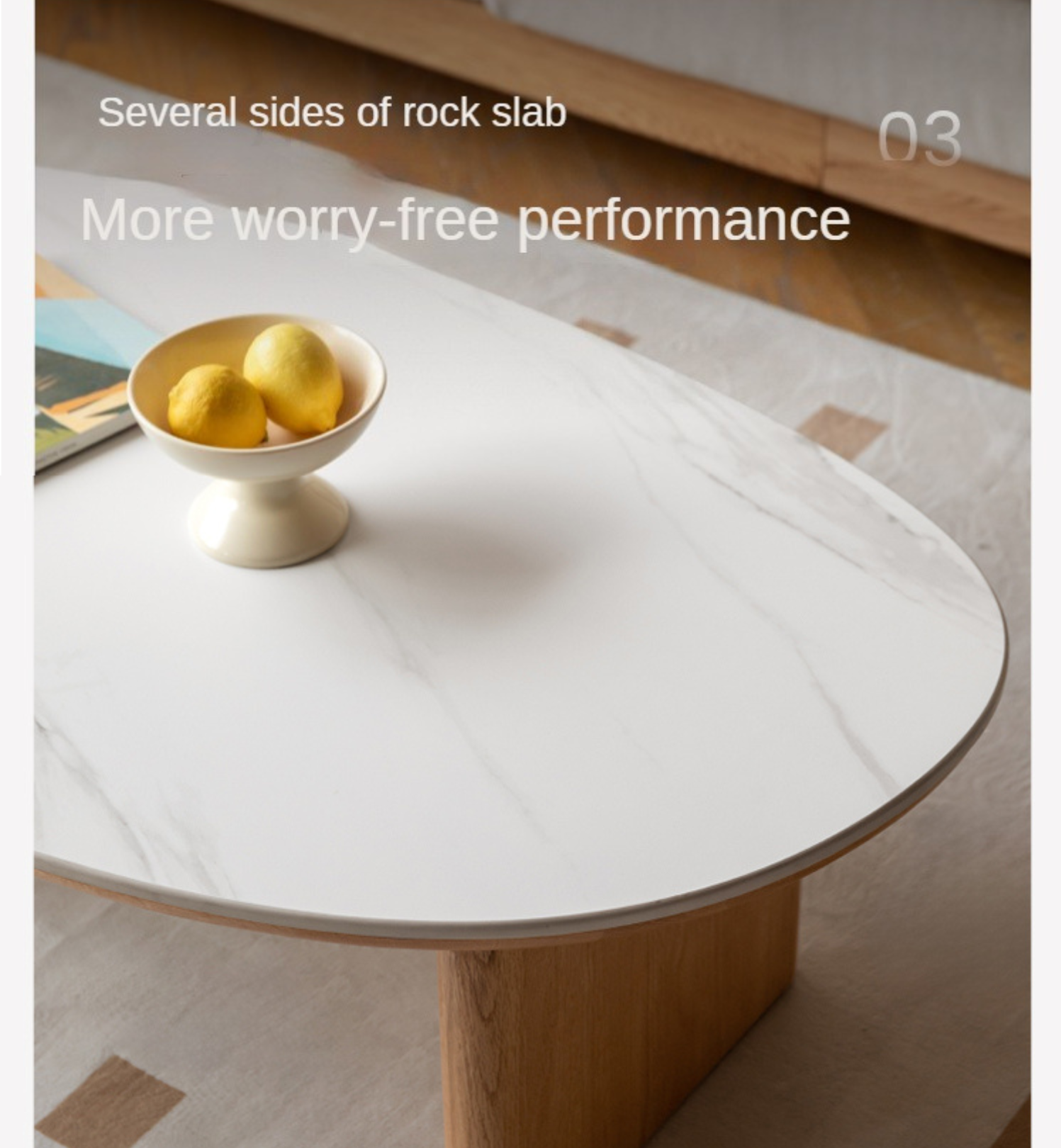 Oak Solid Wood Modern Rock Plate Coffee Table.