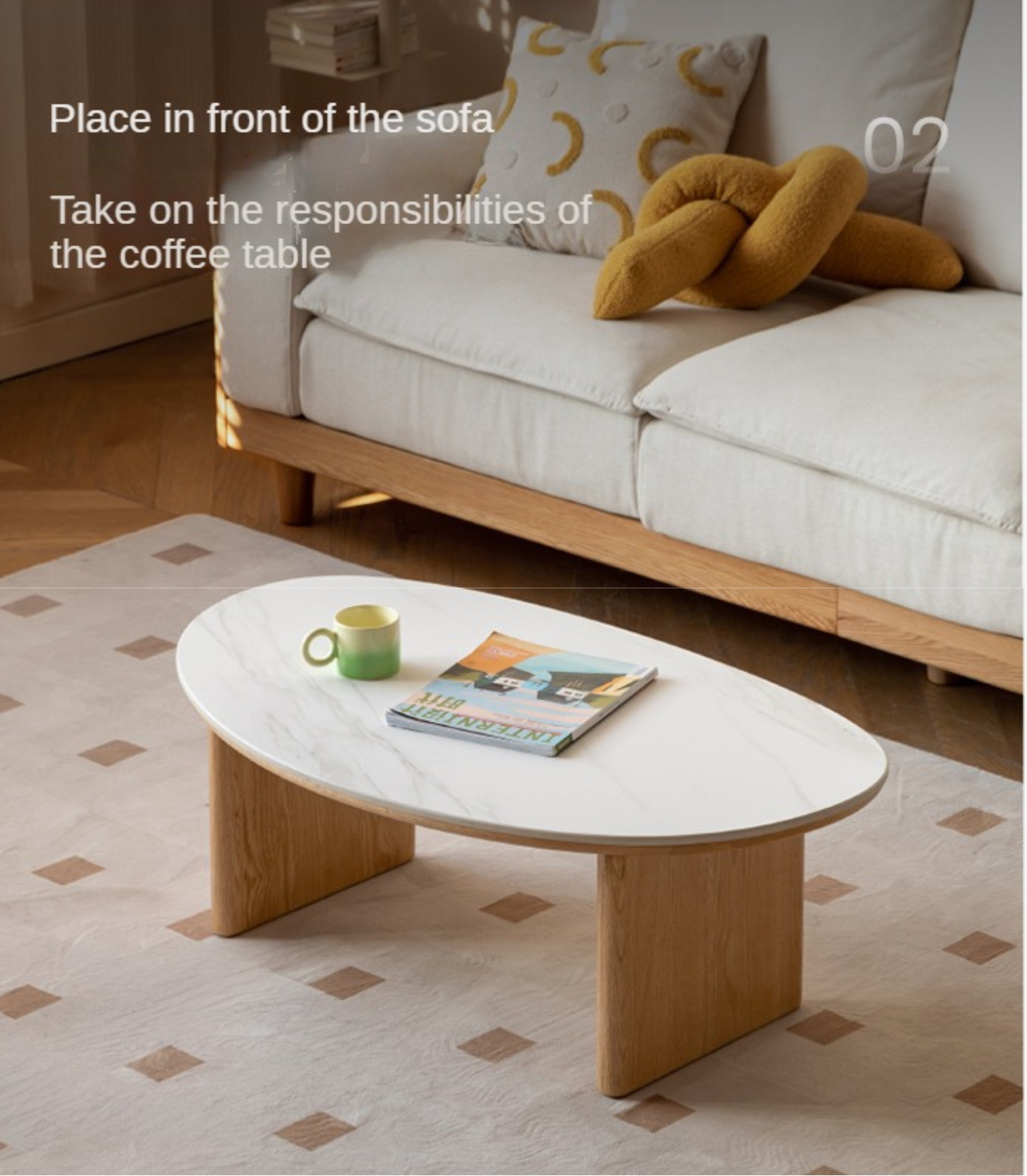 Oak Solid Wood Modern Rock Plate Coffee Table.