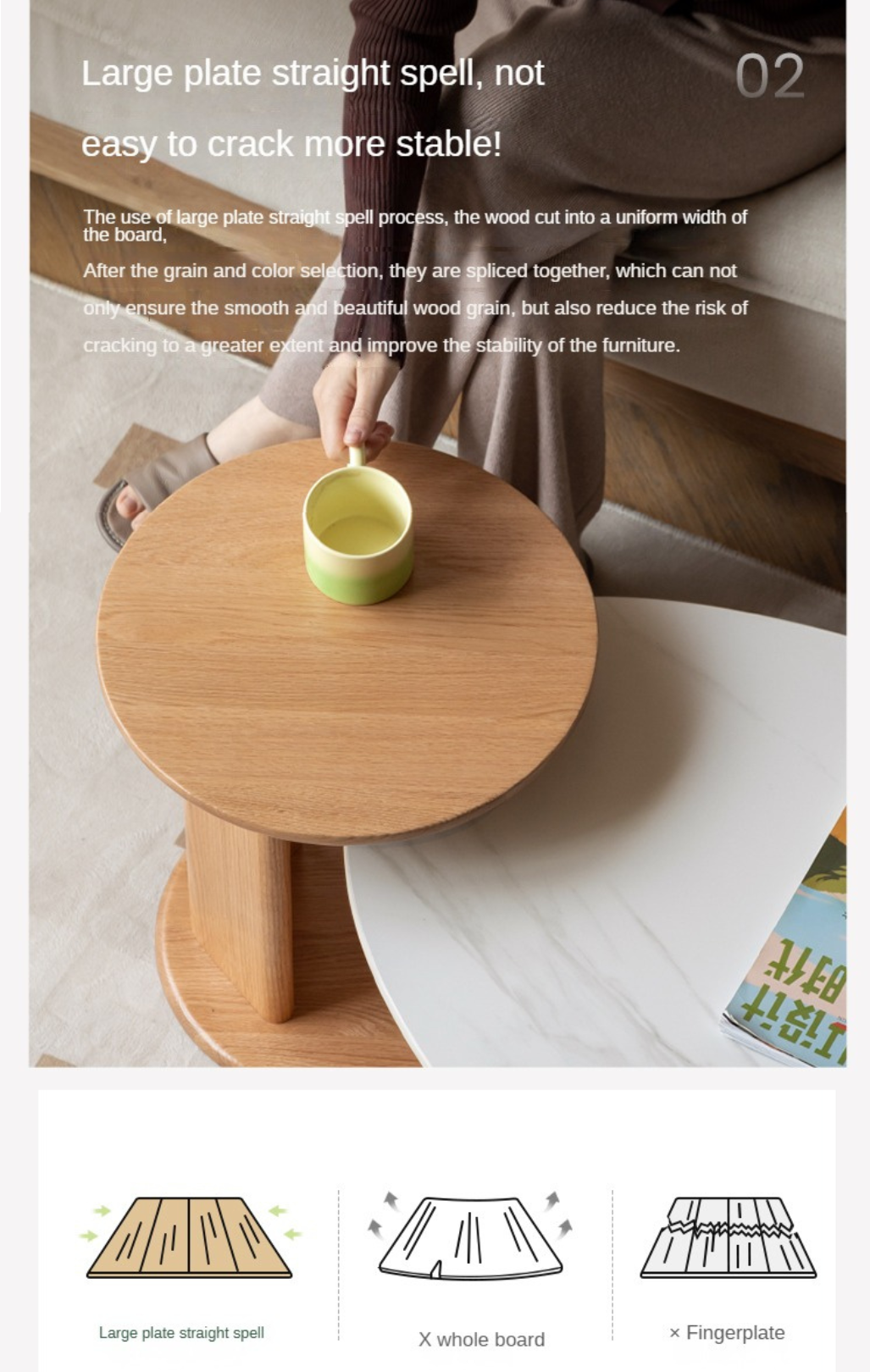 Oak Solid Wood Modern Rock Plate Coffee Table.