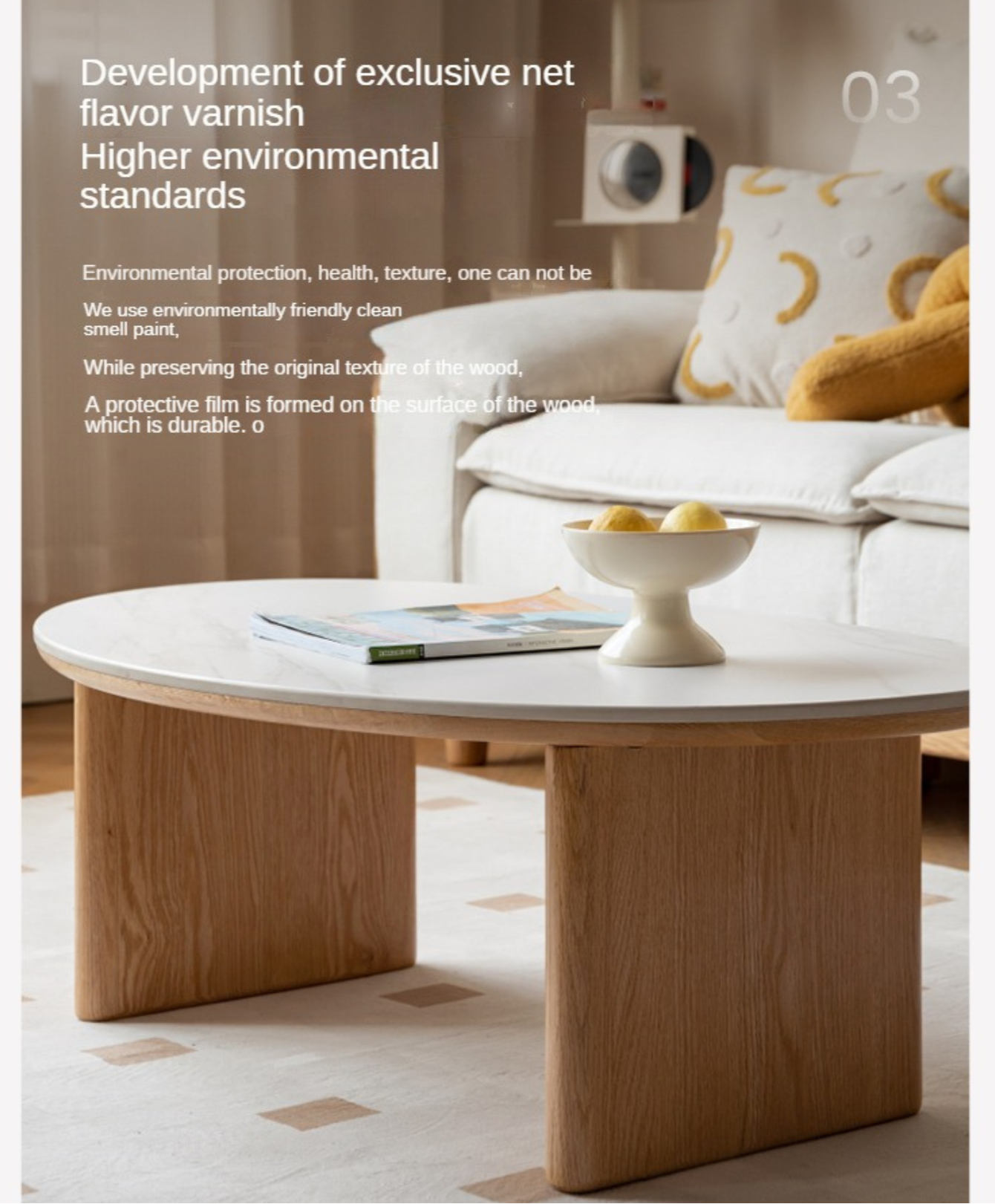 Oak Solid Wood Modern Rock Plate Coffee Table.