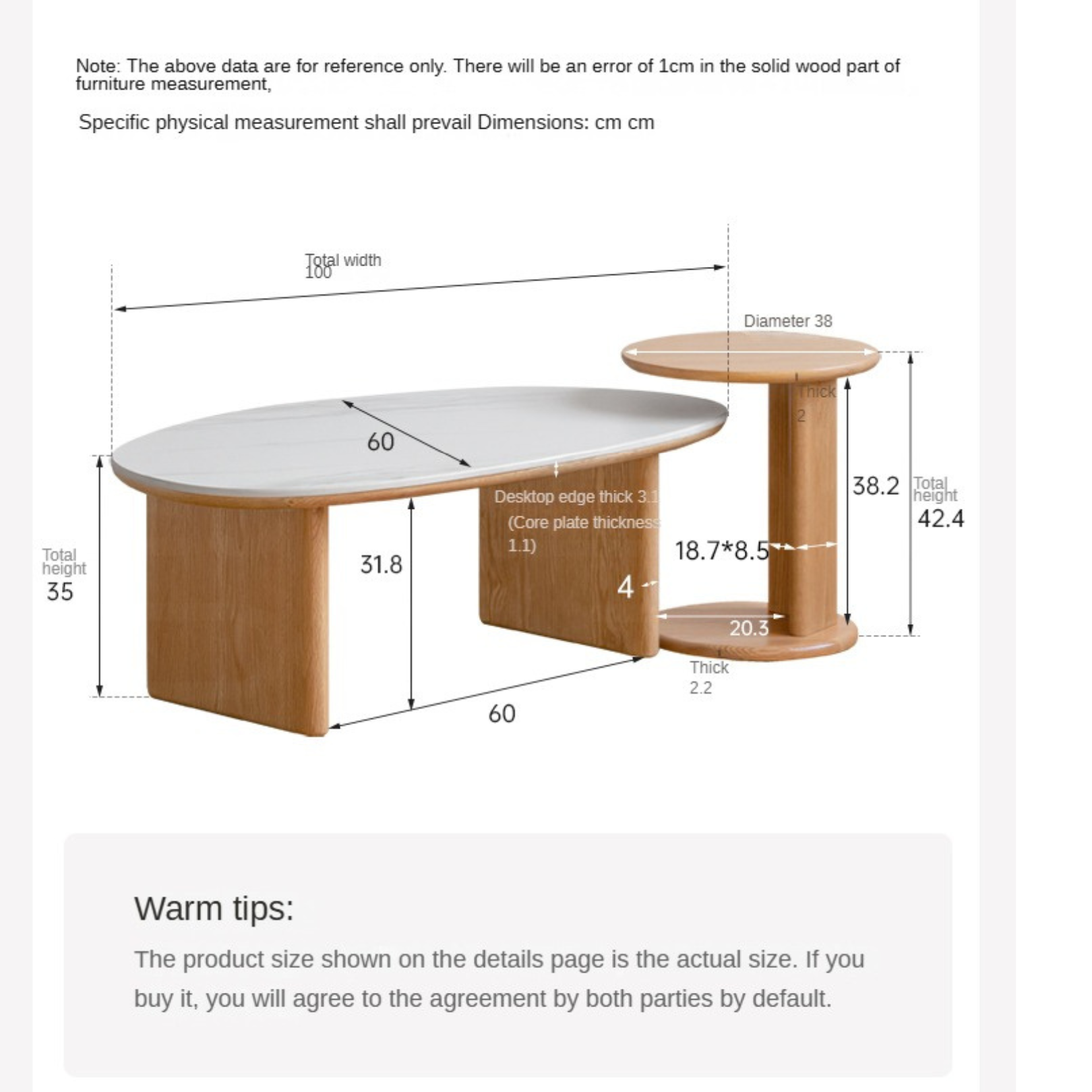 Oak Solid Wood Modern Rock Plate Coffee Table.