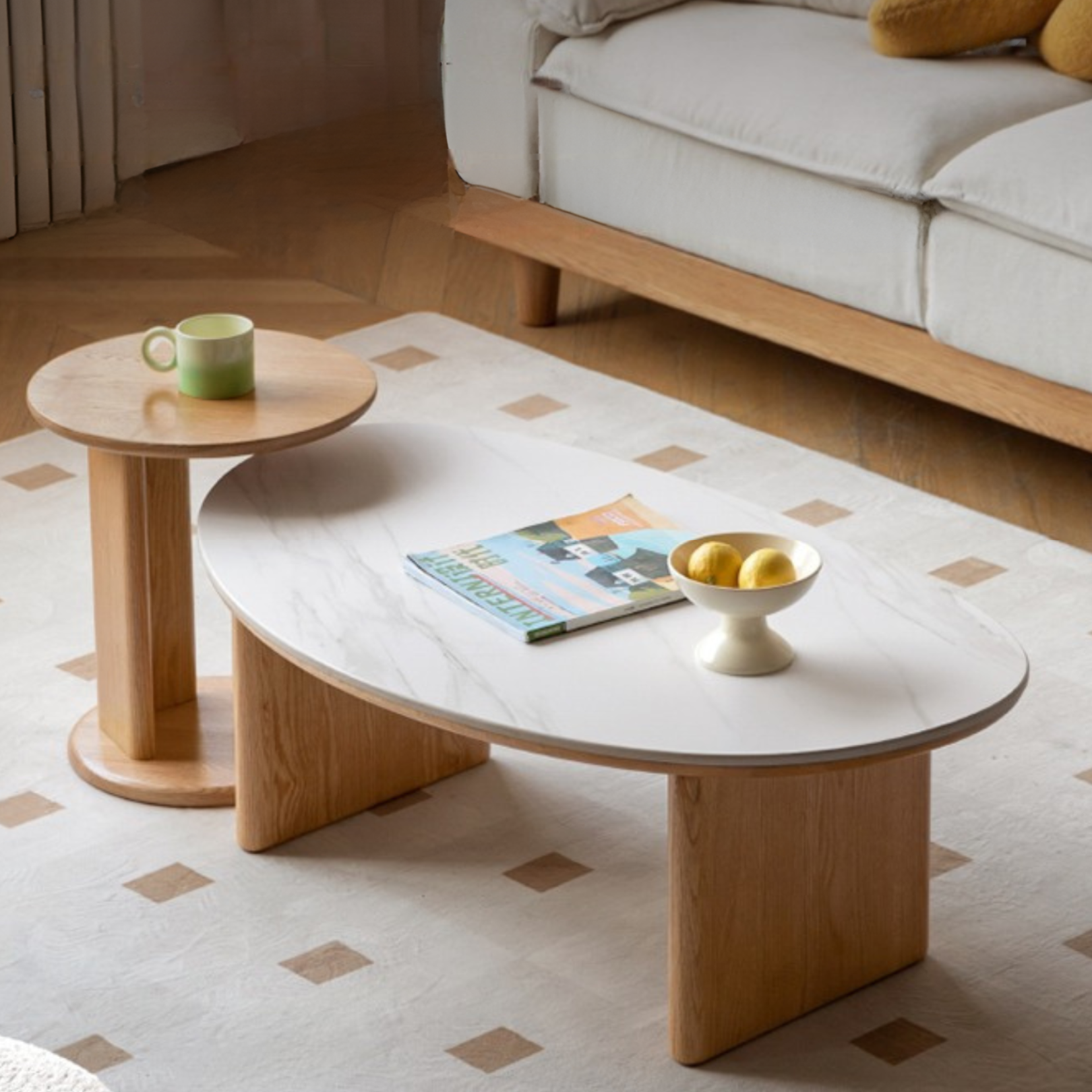 Oak Solid Wood Modern Rock Plate Coffee Table.