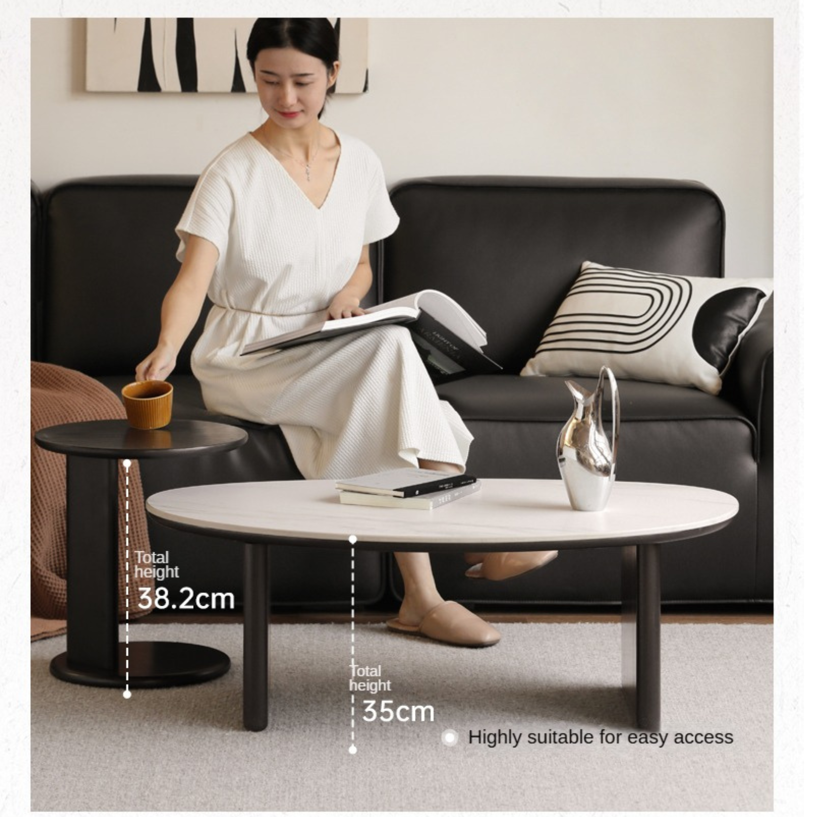 Oak Solid Wood Rock Slab Combination Coffee Table