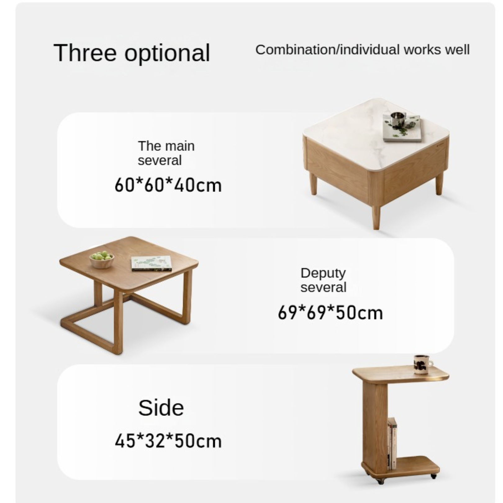Ash Solid Wood Modern Rock Board Square Coffee Table