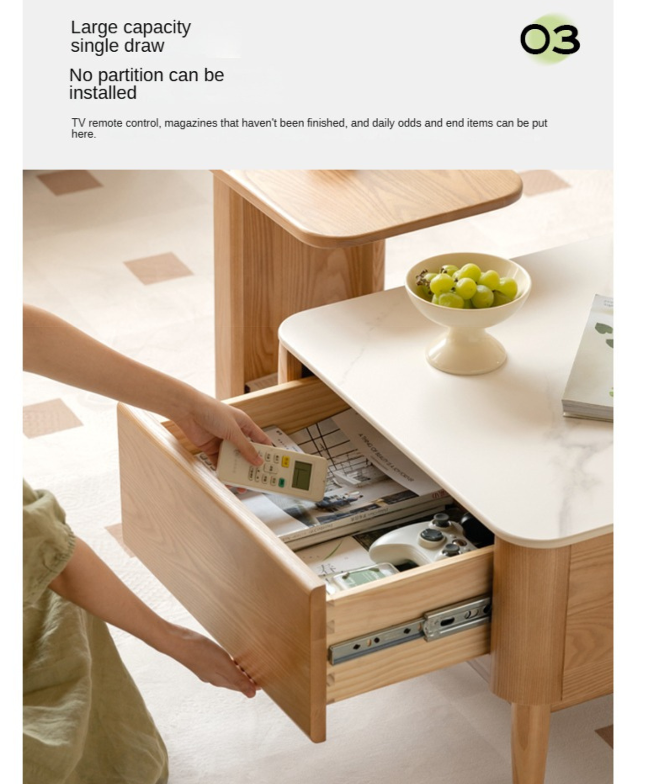 Ash Solid Wood Modern Rock Board Square Coffee Table