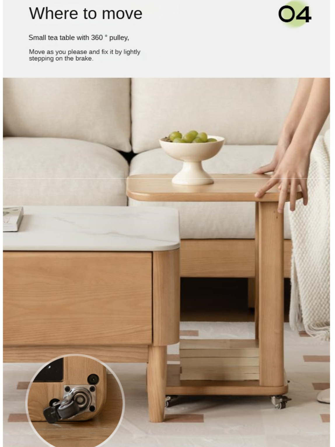 Ash Solid Wood Modern Rock Board Square Coffee Table