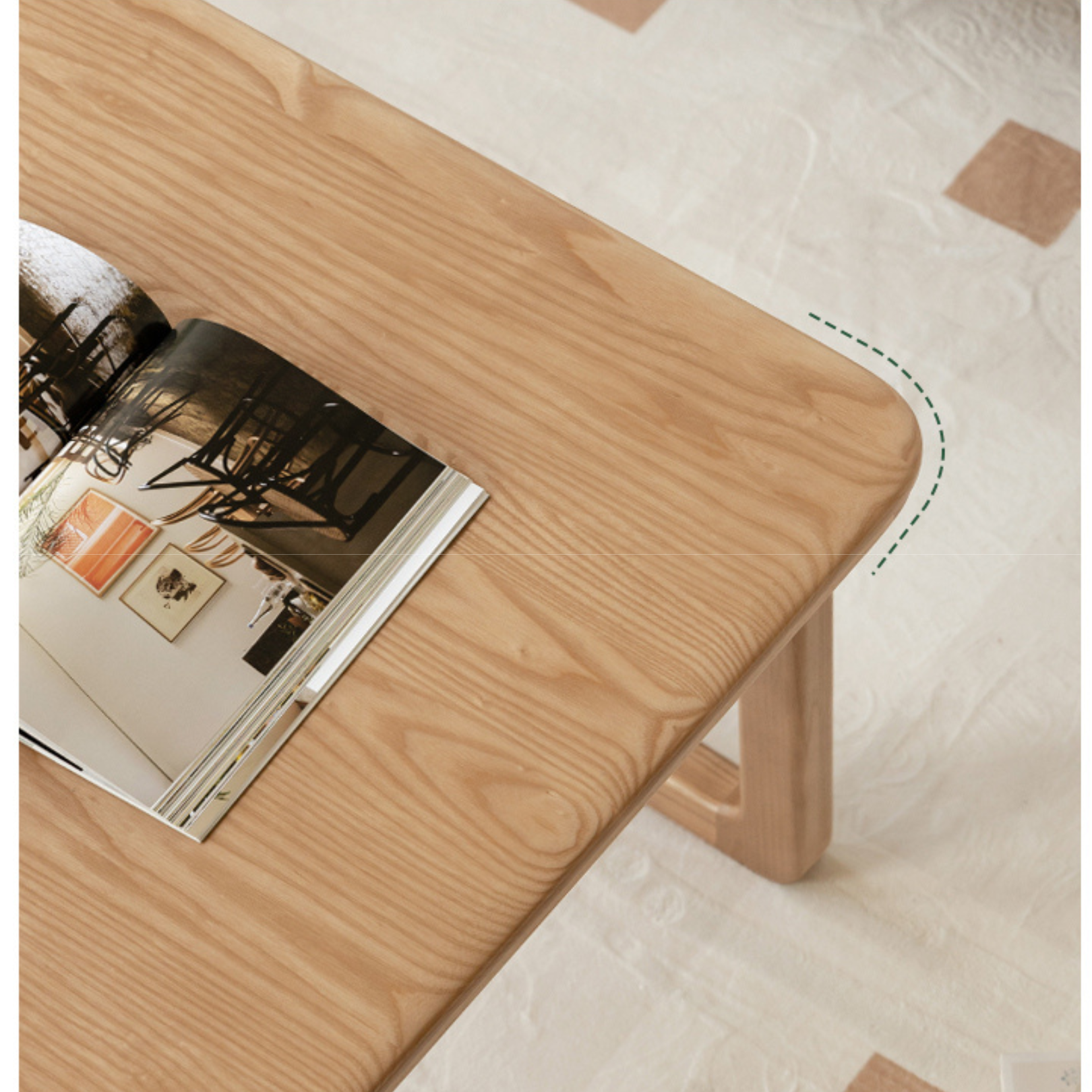 Ash Solid Wood Modern Rock Board Square Coffee Table