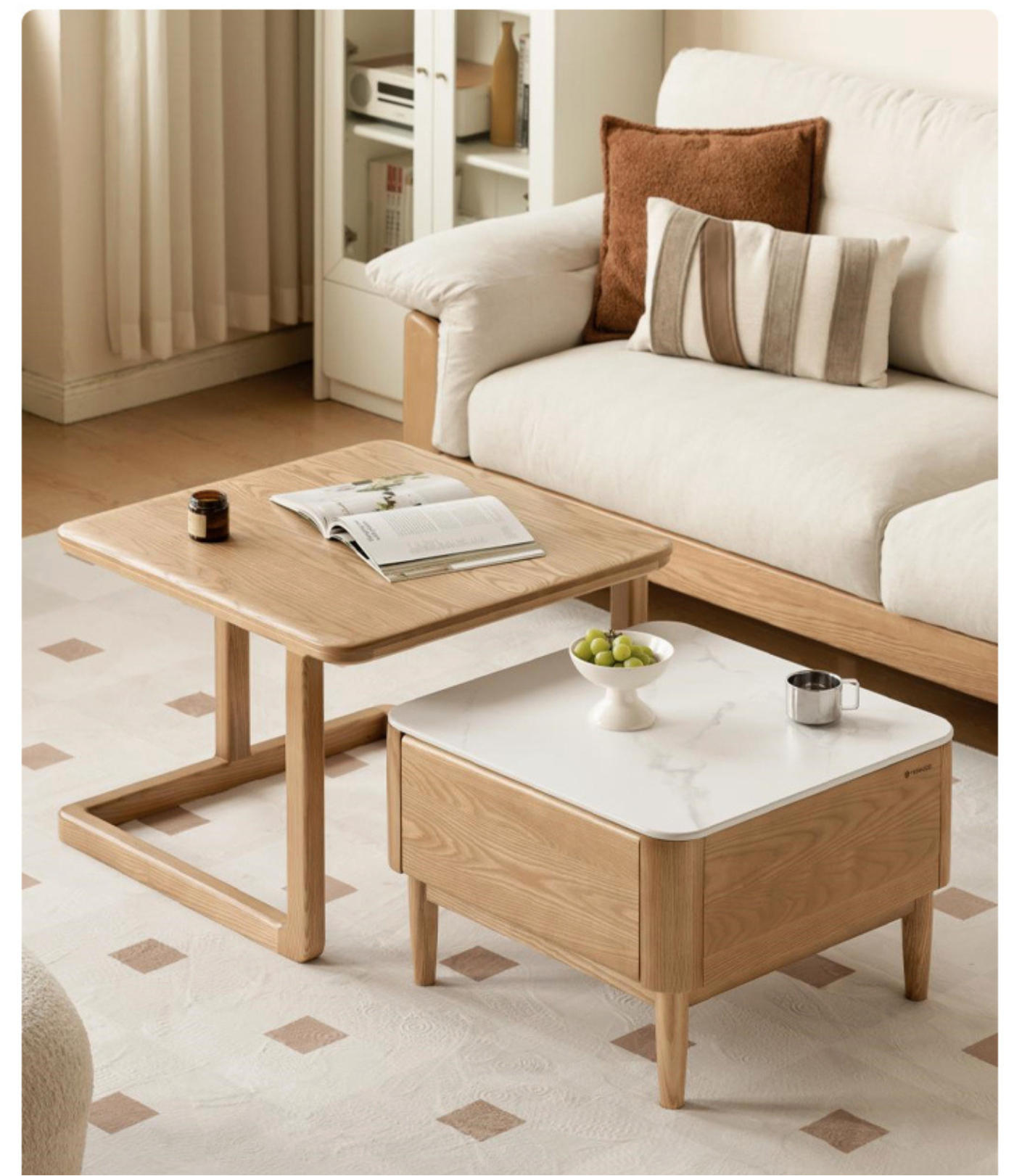 Ash Solid Wood Modern Rock Board Square Coffee Table