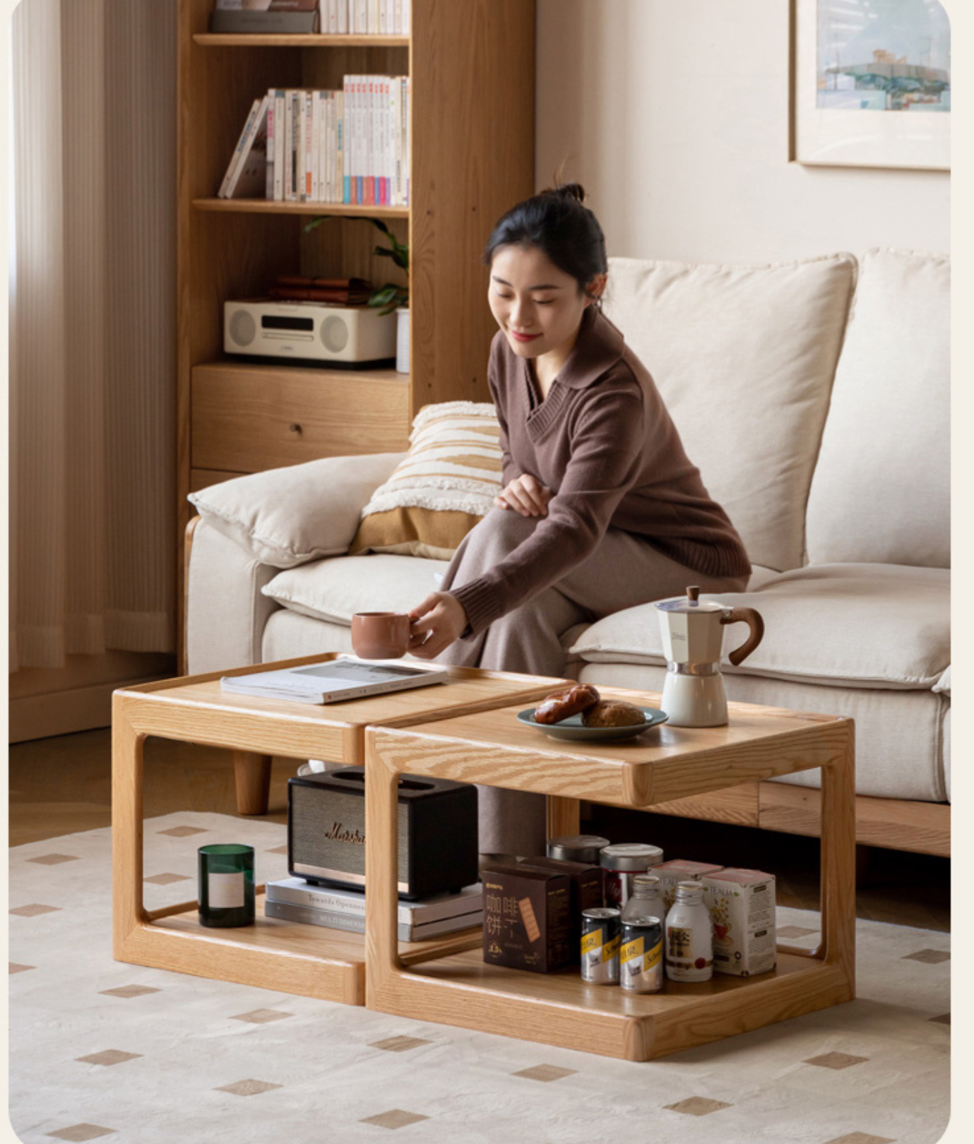 Oak Solid Wood Square Coffee Table.