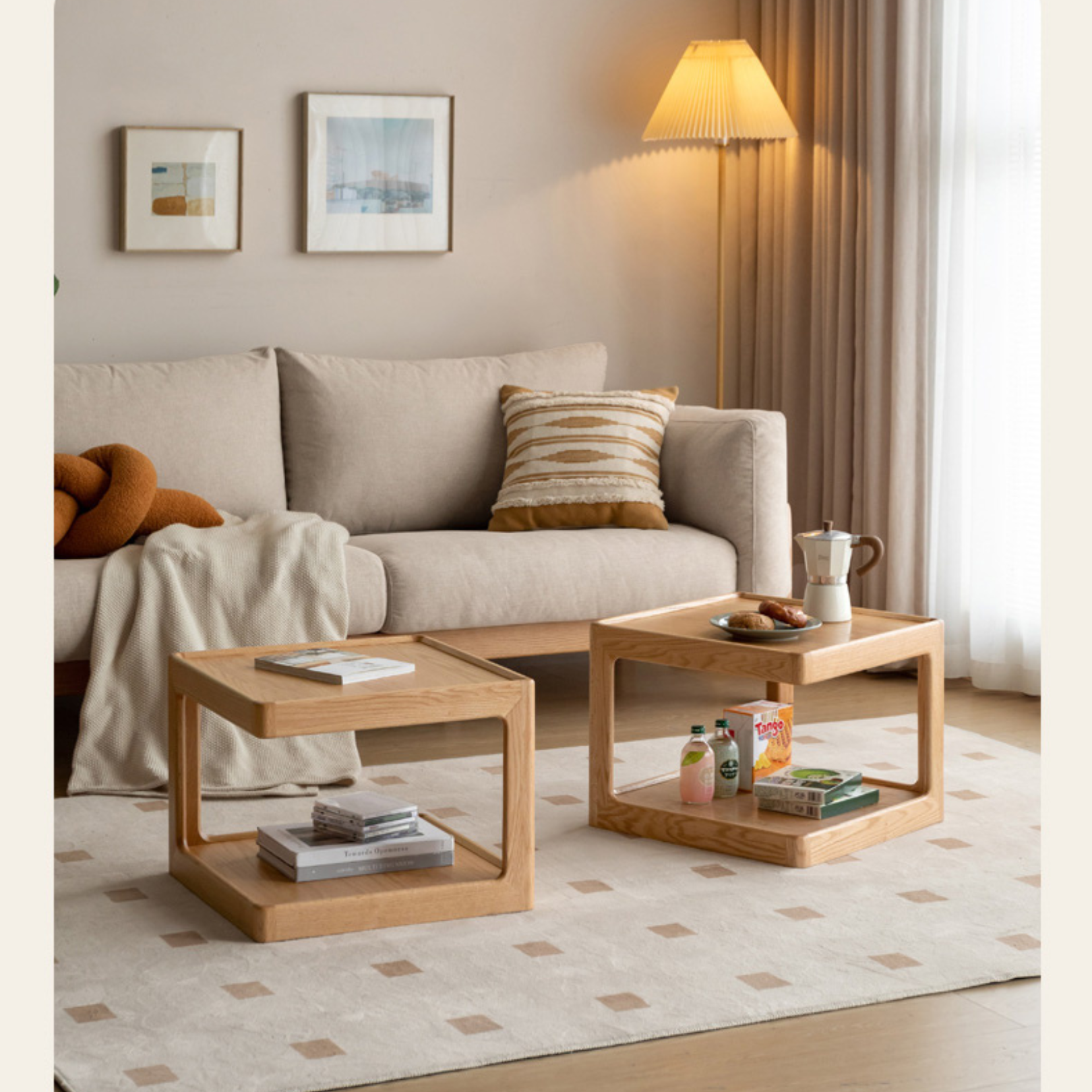 Oak Solid Wood Square Coffee Table.