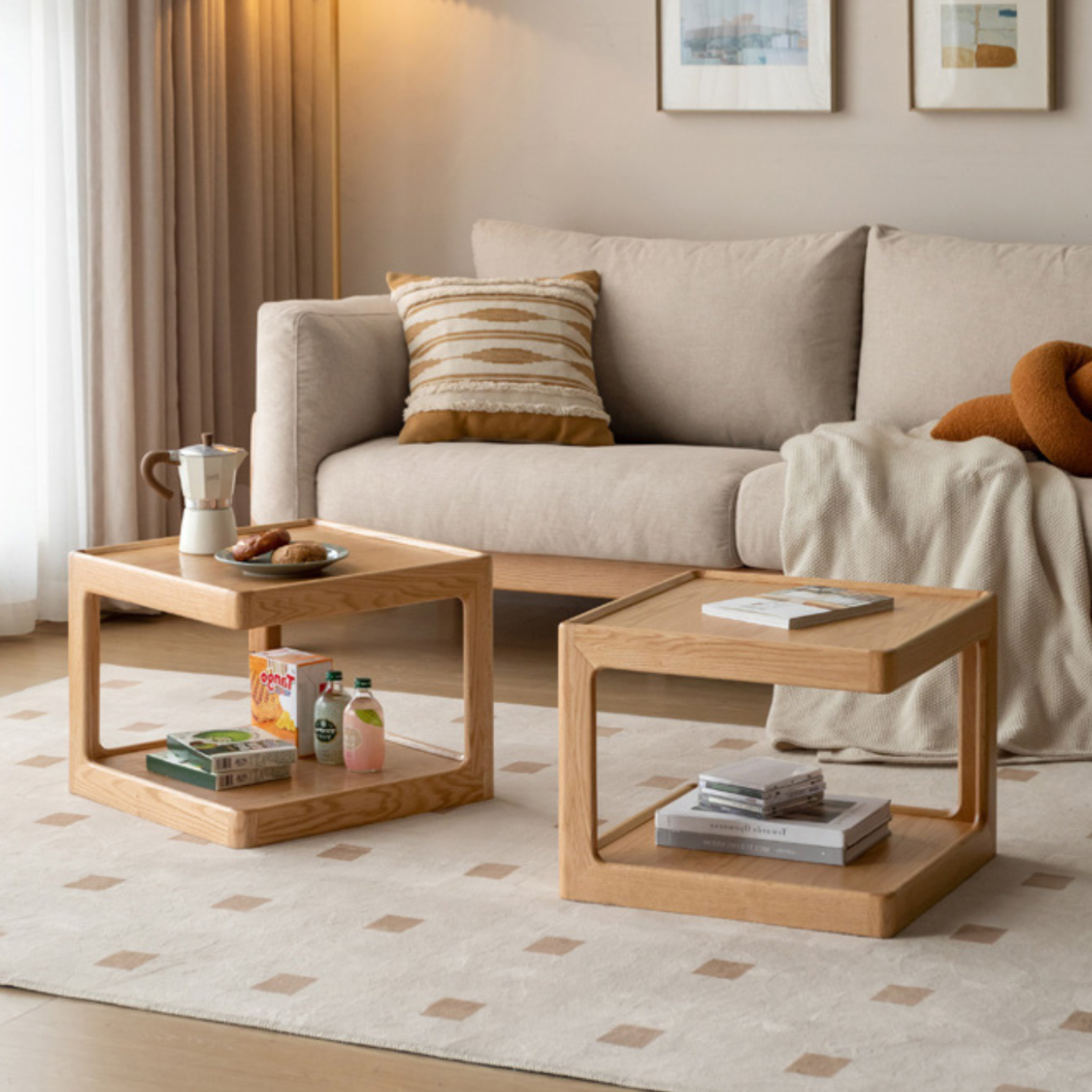 Oak Solid Wood Square Coffee Table.
