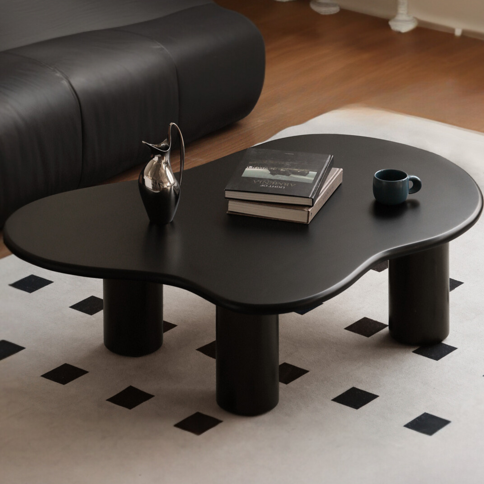 Rubber Solid Wood Black Coffee Table.